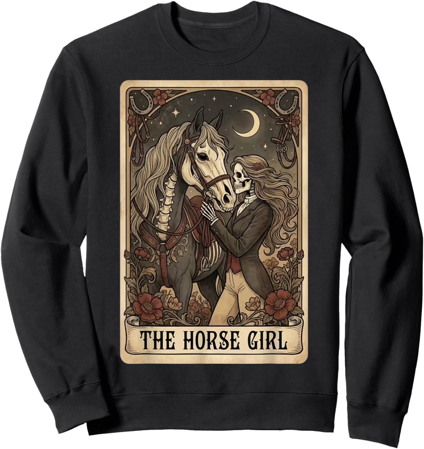 The Horse Girl Vintage Gothic Tarot Card Equestrian Art Sweatshirt - Sweatshirt | Black