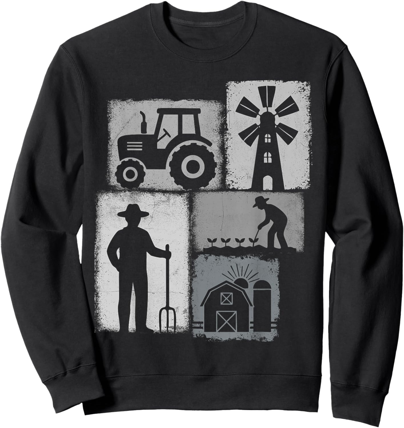 Farmer Vintage Collage Farming Men Rancher Cowboy Farm Owner Sweatshirt - Sweatshirt | Black