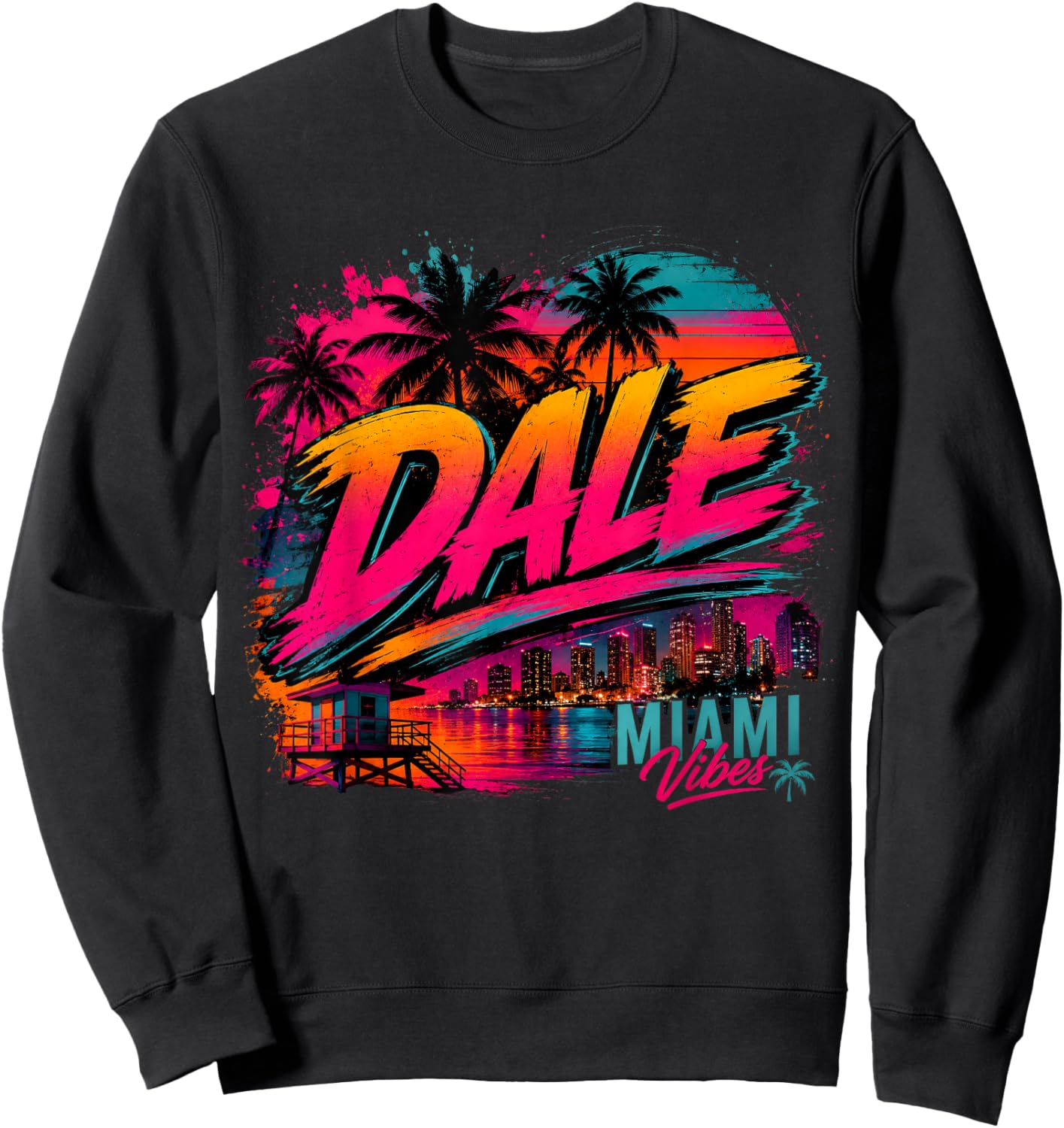 Dale Miami Retro Sunset Pitbull Streetwear Style Sweatshirt - Sweatshirt | Black