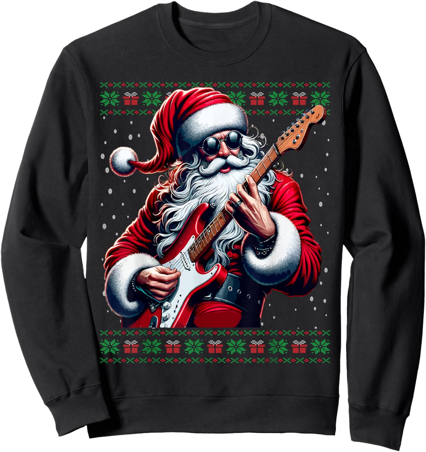 Santa Guitar Musician Guitarist Ugly Christmas Sweater Sweatshirt - Sweatshirt | Black