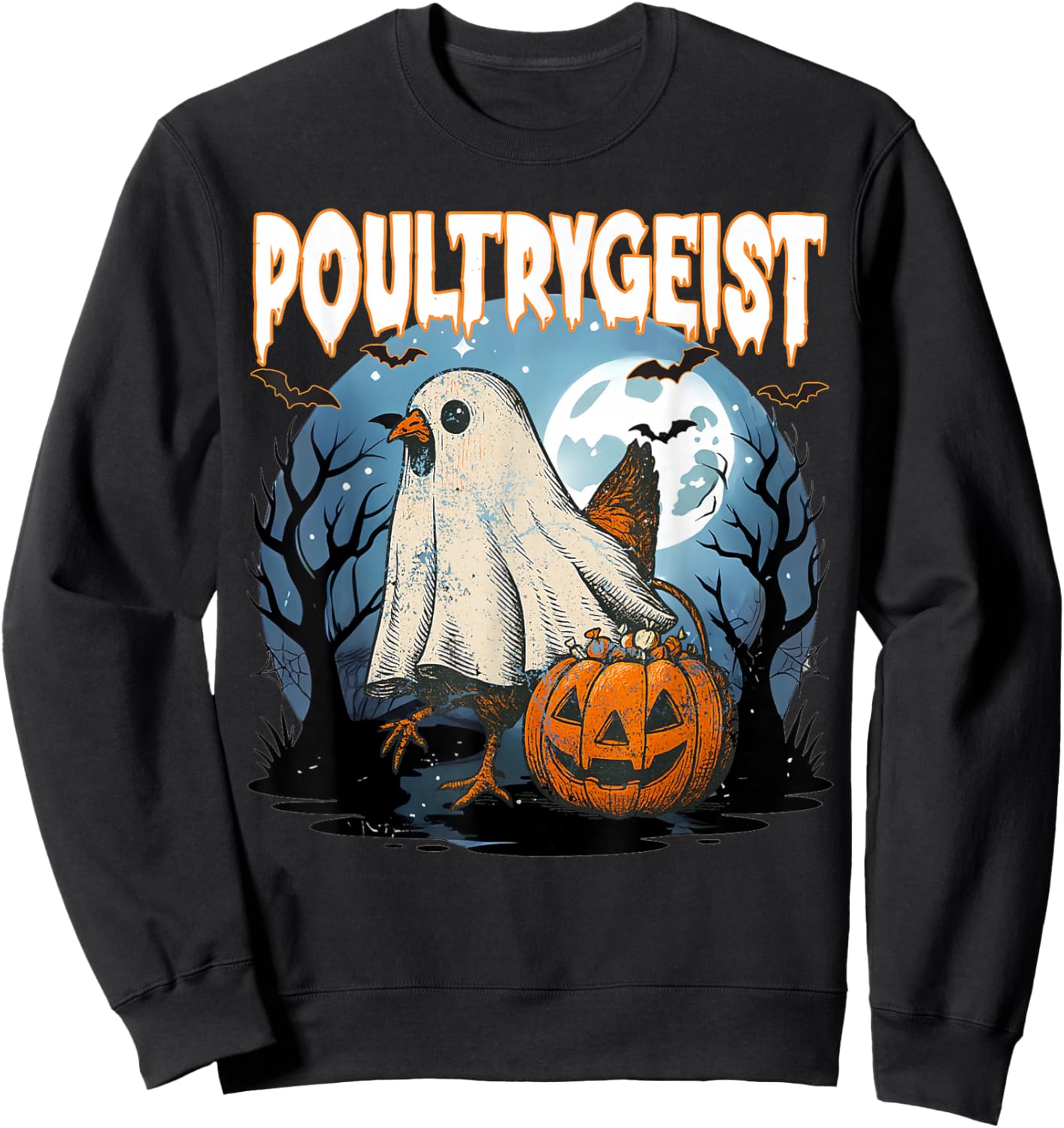 Poultrygeist Funny Halloween Chicken Ghost Costume Pumpkin Sweatshirt - Sweatshirt | Black