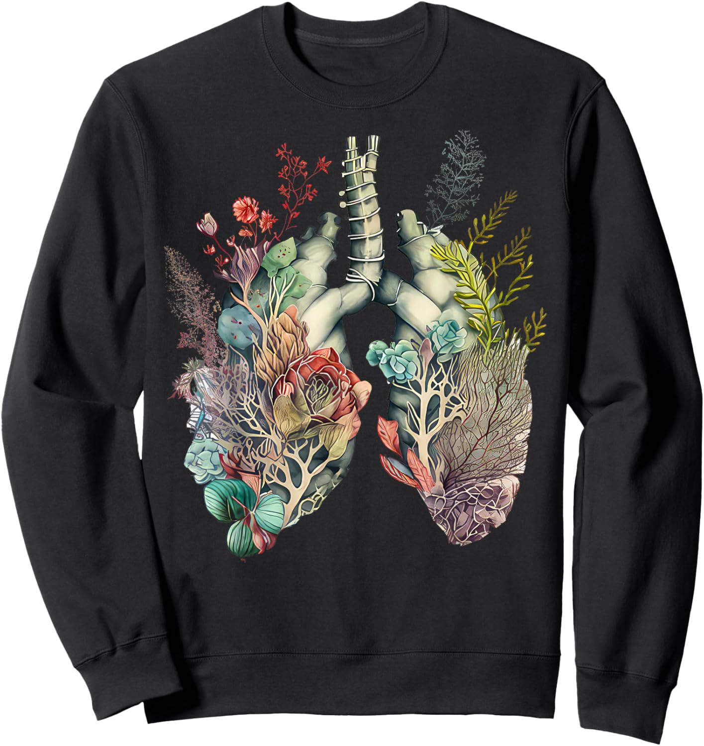 Anatomy Floral Lung RT Respiratory Therapy Pulmonologist Sweatshirt - Sweatshirt | Black