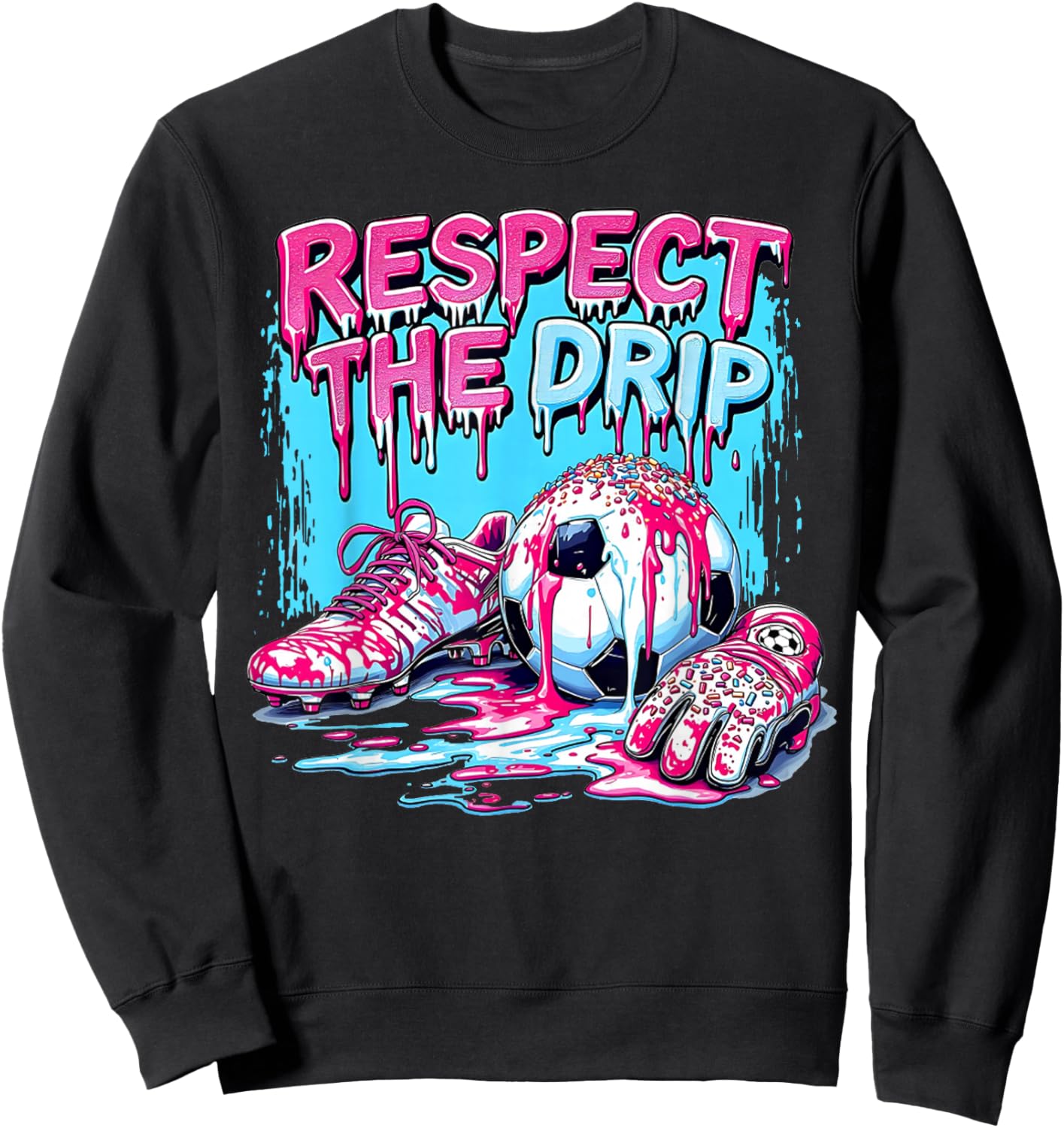 Soccer Ice Cream Sprinkles Theme Youth Respect The Drip Kids Sweatshirt - Sweatshirt | Black