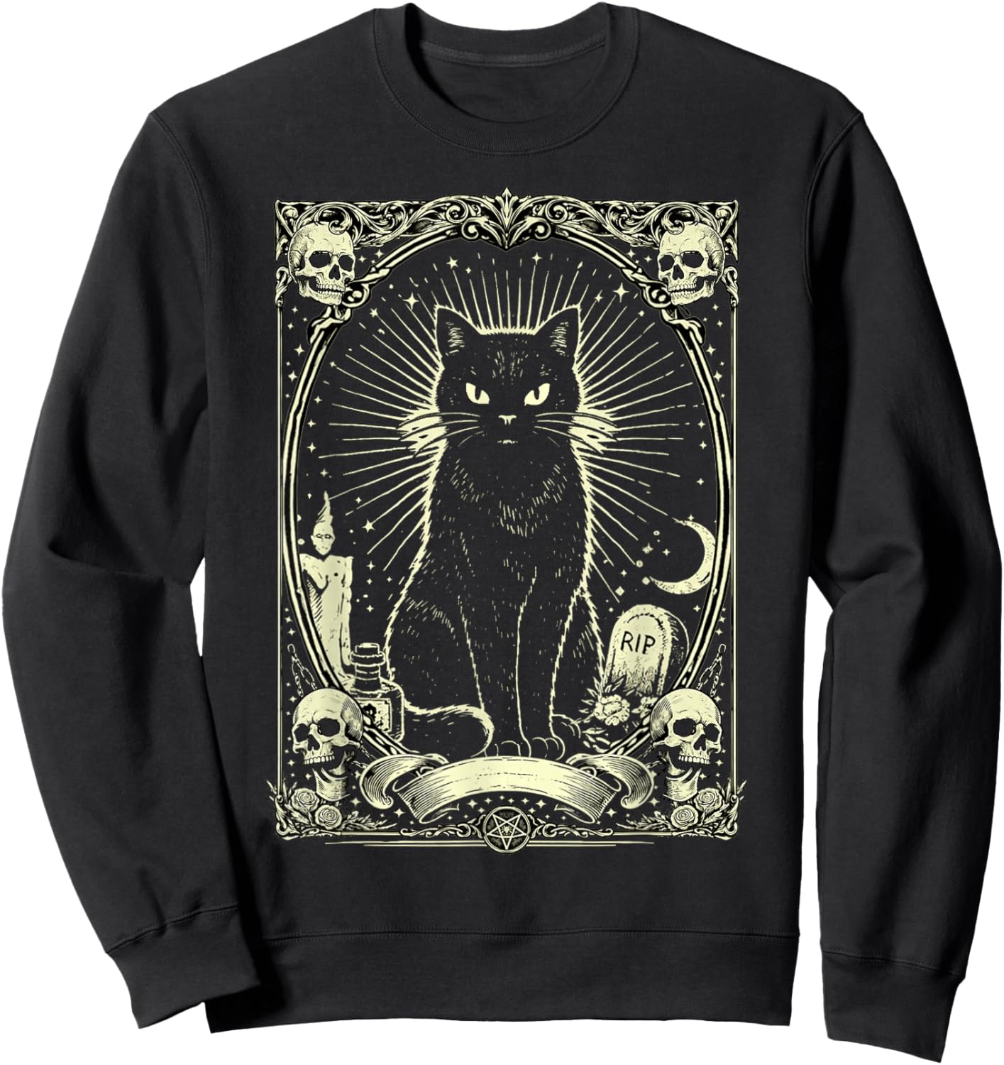 Gothic Black Cat Vintage Design Sweatshirt - Sweatshirt | Black