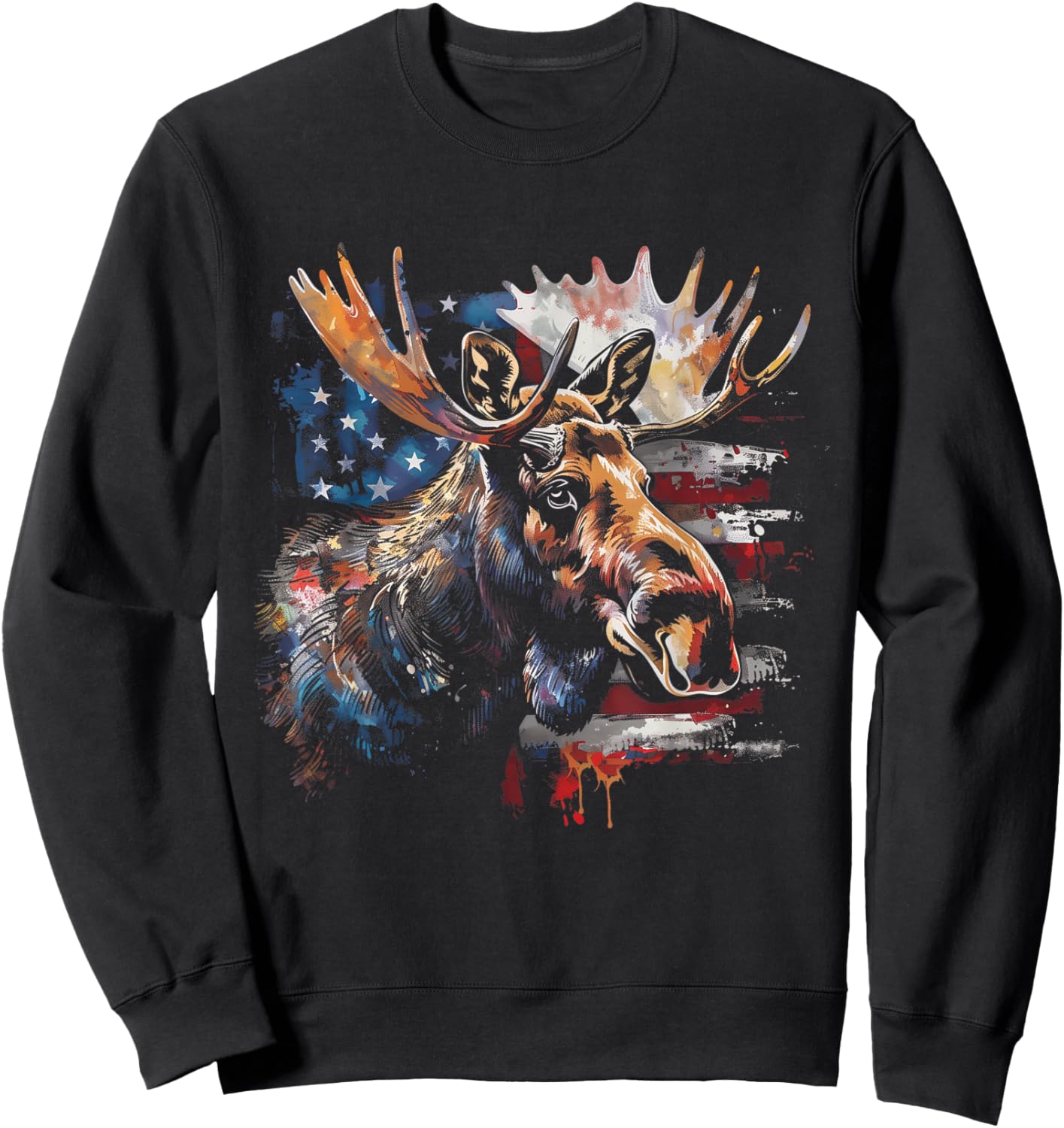 Moose American Flag USA Nature Patriotic Moose Lover Kids Men Sweatshirt - Sweatshirt | Black
