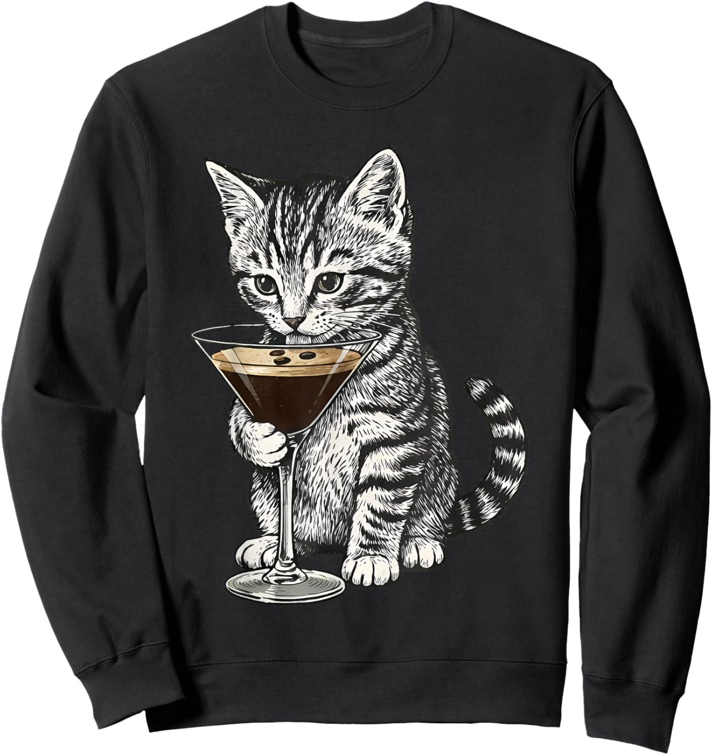 Funny Cat Drinking Cocktail Cute Kitten Cat Lover Sweatshirt - Sweatshirt | Black