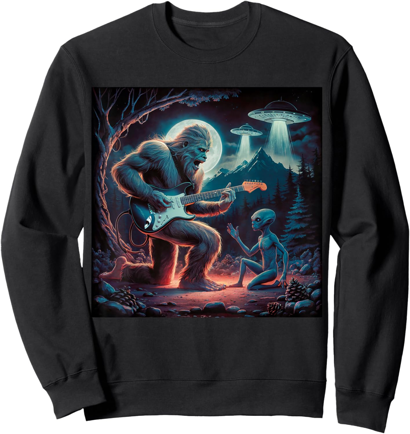Alien Bigfoot Guitar Sasquatch UFO Sweatshirt - Sweatshirt | Black