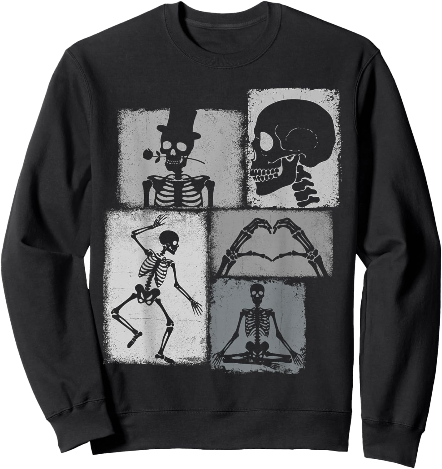 Skeleton Vintage Collage Horror Lover Sweatshirt - Sweatshirt | Black