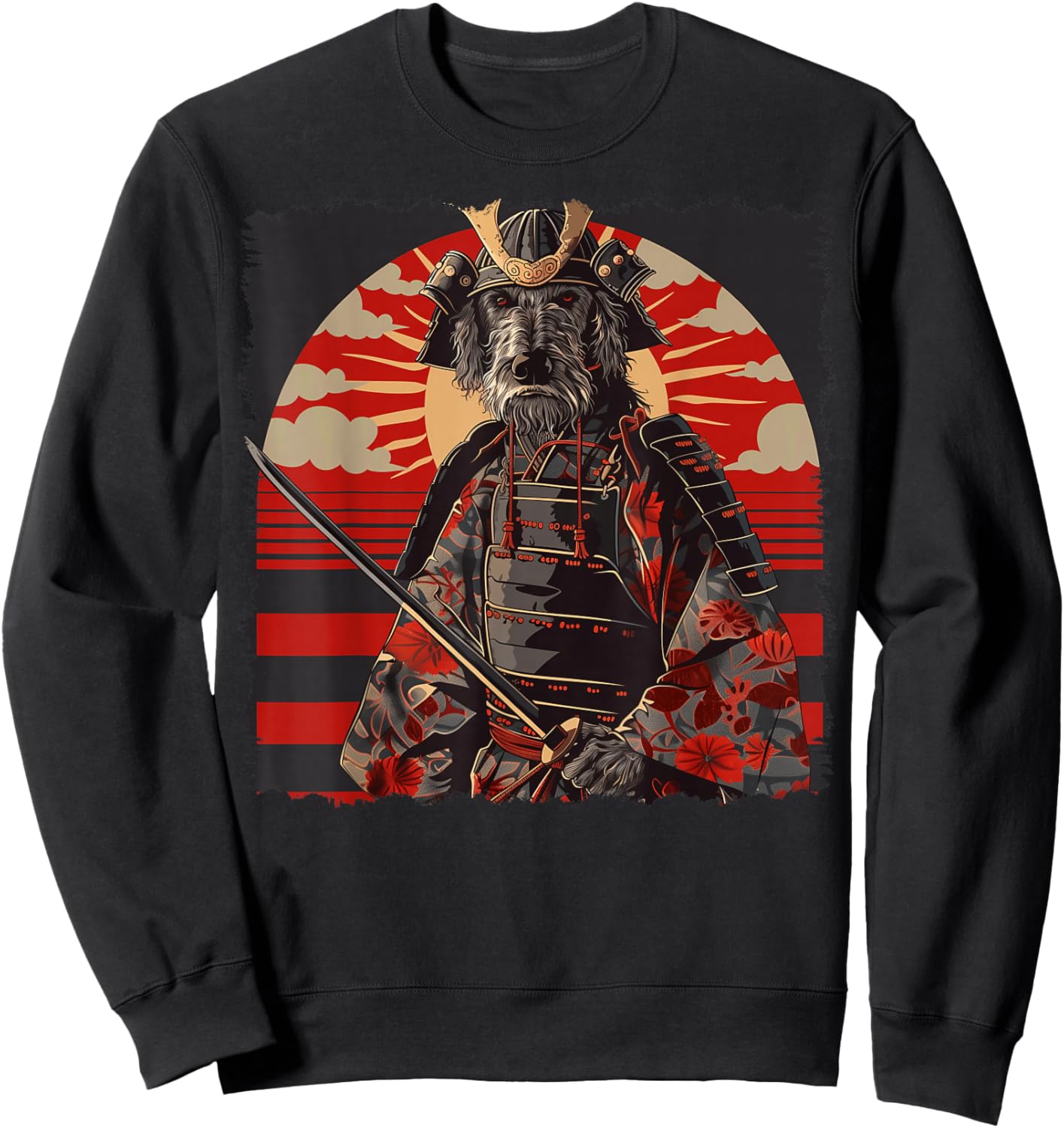 Irish Wolfhound Dog Japanese Art Samurai Ukiyo-e Vintage Sweatshirt - Sweatshirt | Black