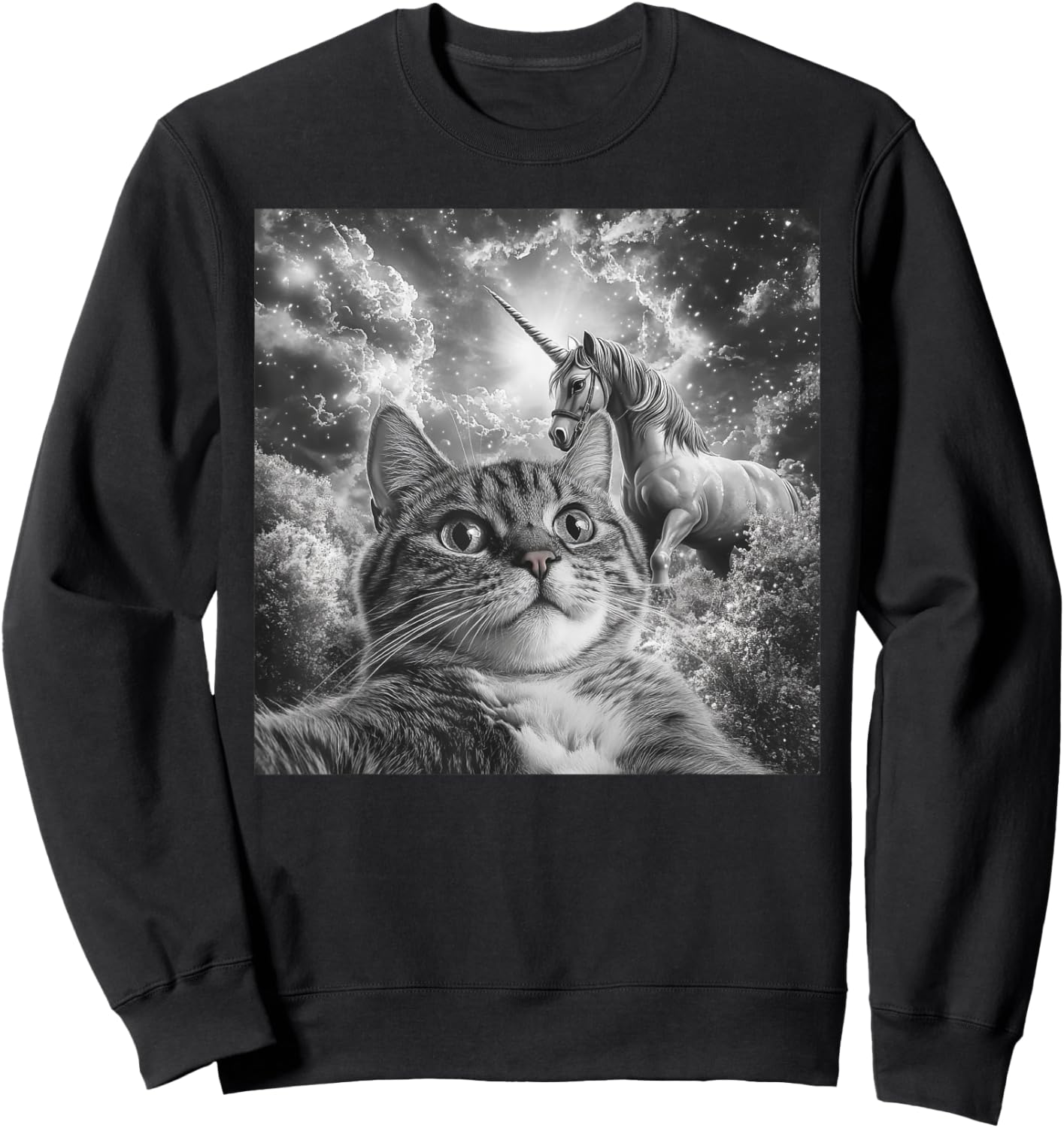 Cat Selfie With Unicorn Funny Cat Men Women Kids Sweatshirt - Sweatshirt | Black