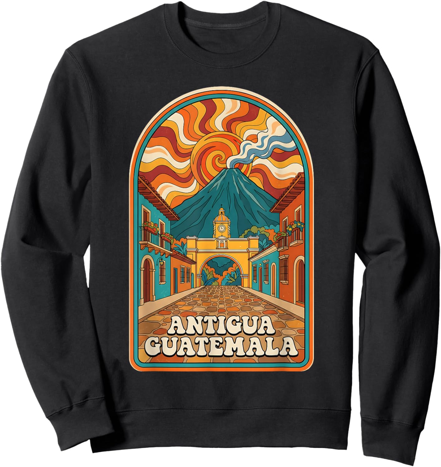 Retro Antigua Guatemala Santa Catalina Arch Sweatshirt - Sweatshirt | Black
