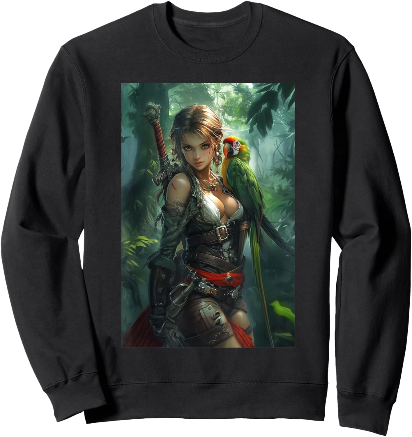 Sexy Anime Girl Pirate Manga Artwork Anime Merch Sweatshirt - Sweatshirt | Black