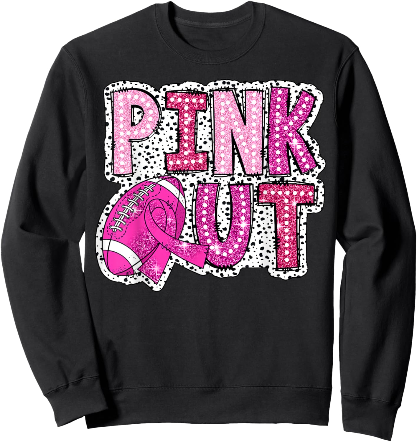Pink Out Football Tackle Breast Cancer Awareness Dalmatian Sweatshirt - Sweatshirt | Black