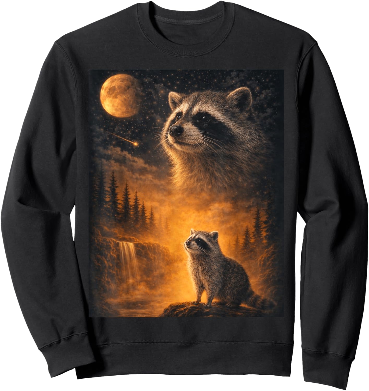 Raccoon Howling to The Moon. Funny Meme 90s Animal Lover Sweatshirt - Sweatshirt | Black