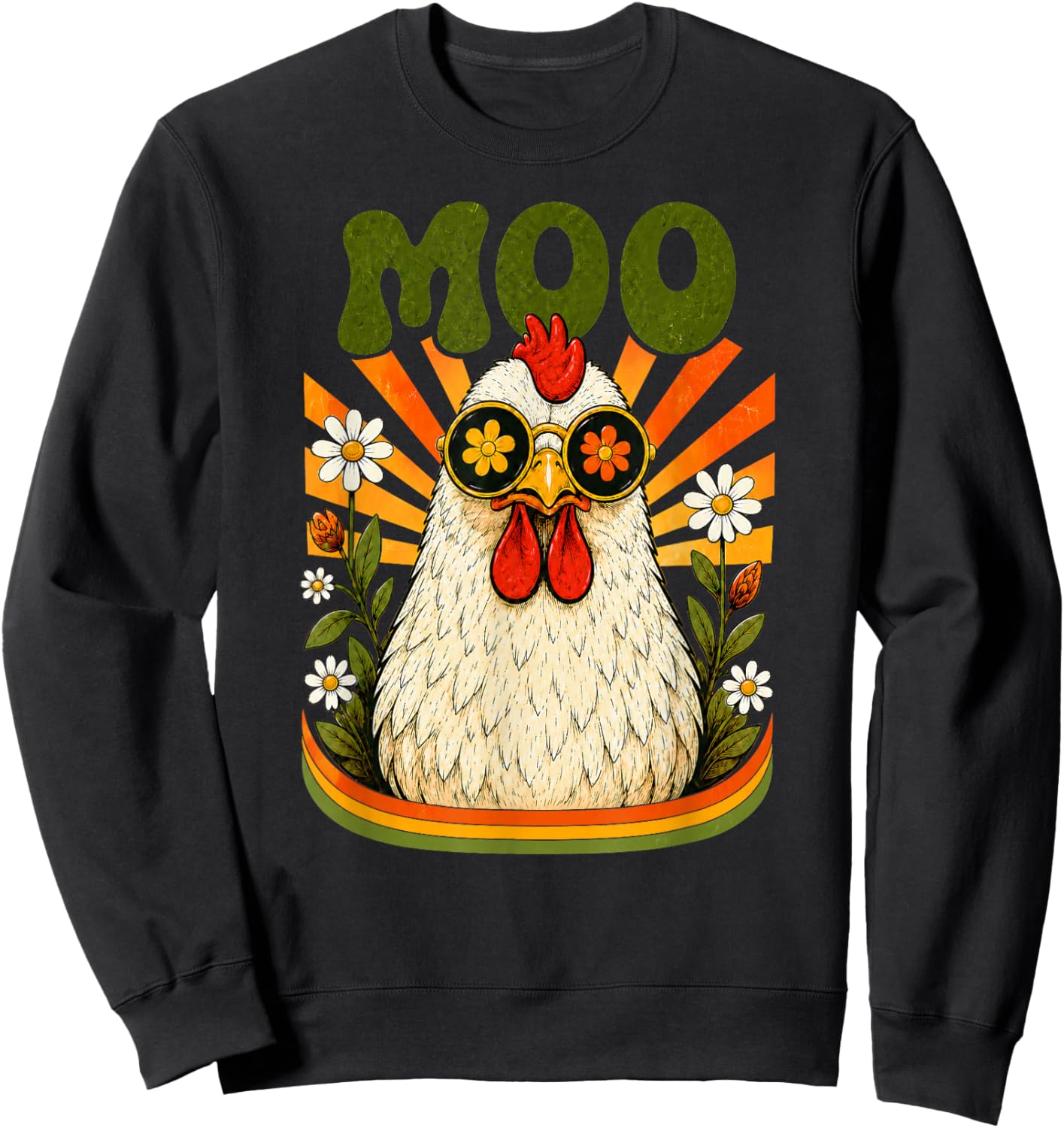 Funny Moo Chicken Men Women Farm Animal Vintage Sweatshirt - Sweatshirt | Black