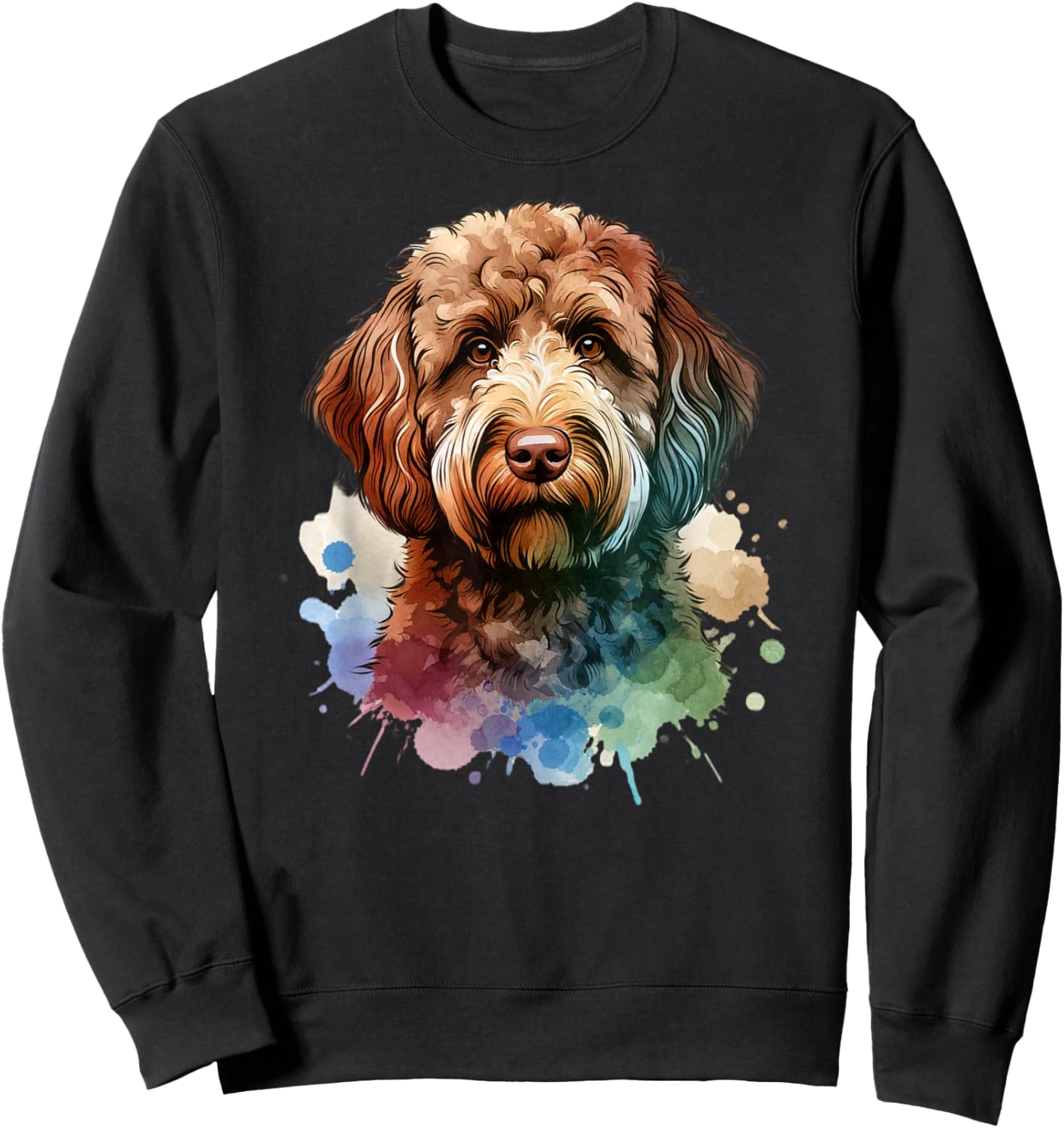 Doggies Unlimited Chocolate Labradoodle Dog Watercolor Artwork Sweatshirt - Sweatshirt | Black