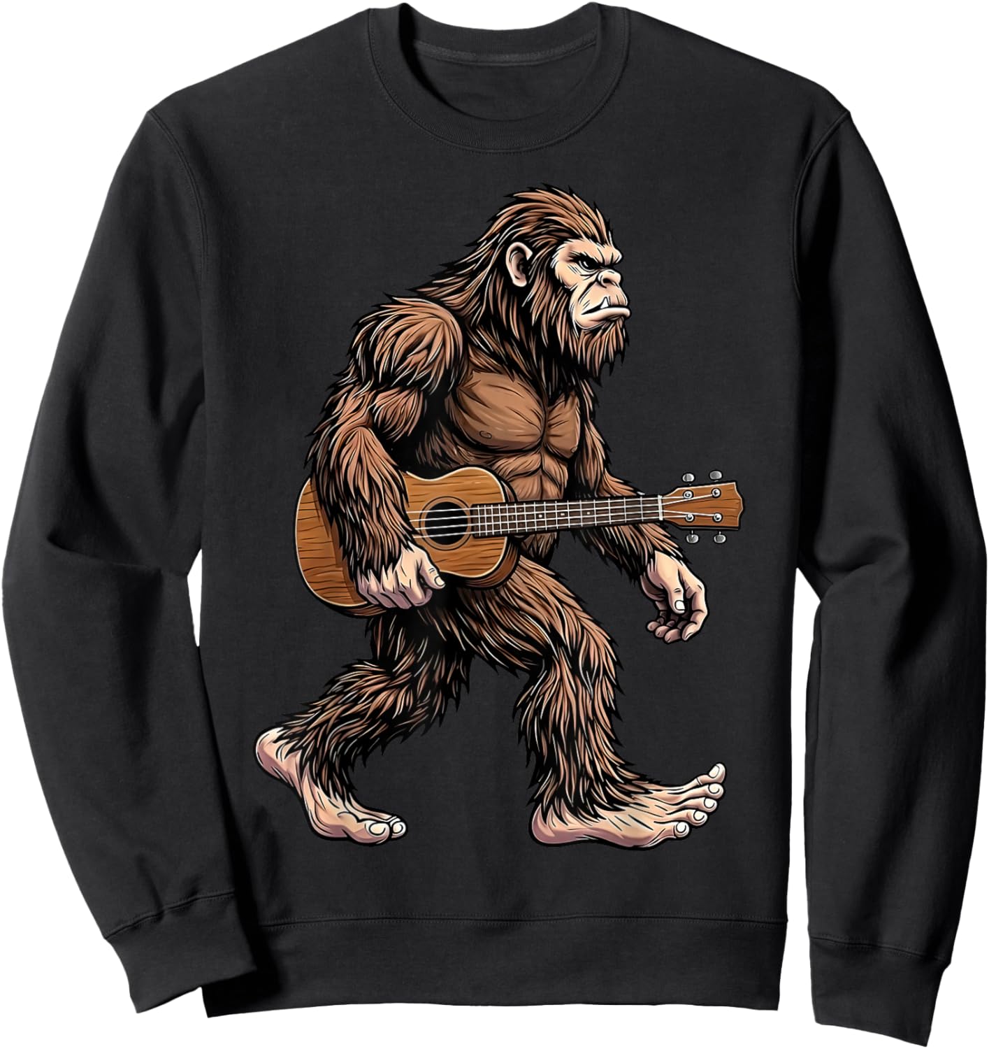 Bigfoot Carrying Ukulele Sasquatch Island Musician Sweatshirt - Sweatshirt | Black