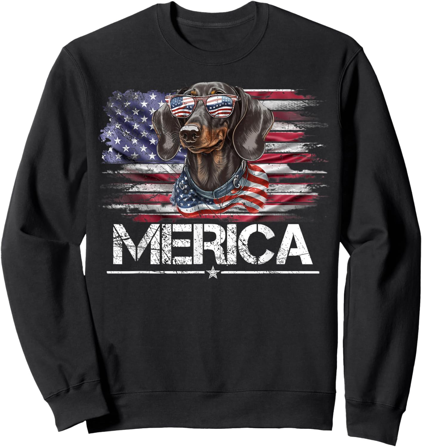 Vintage Dachshund Dog, Merica Weiner Dog USA Flag Funny Women Kids Men Sweatshirt - Sweatshirt | Black