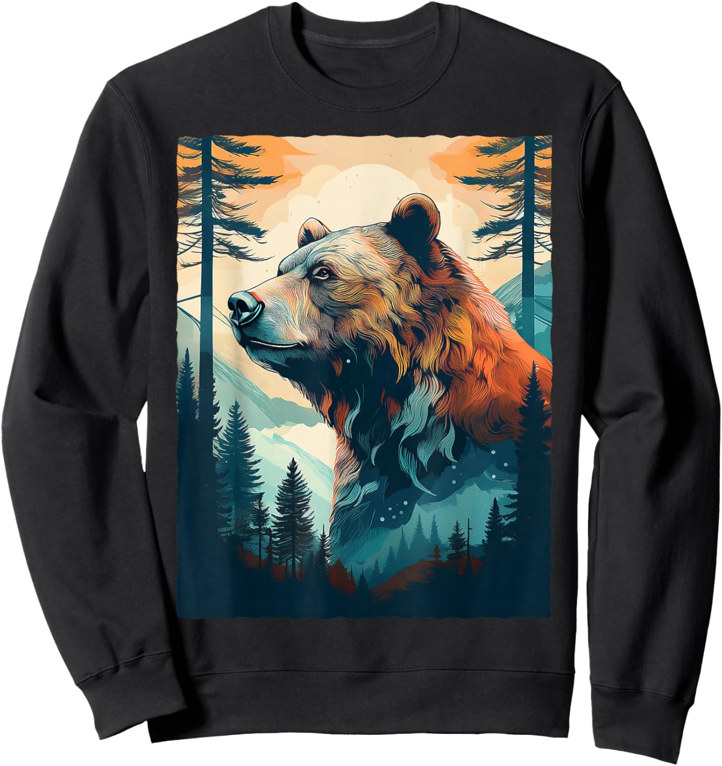 Bear and Forest Nature Sweatshirt - Sweatshirt | Black