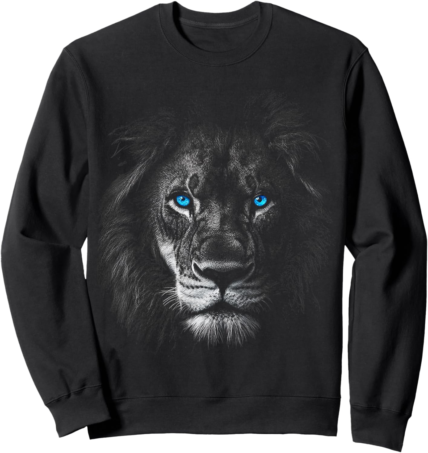 Lion Animal Motif Blue Eyes Artwork Lion Sweatshirt - Sweatshirt | Black