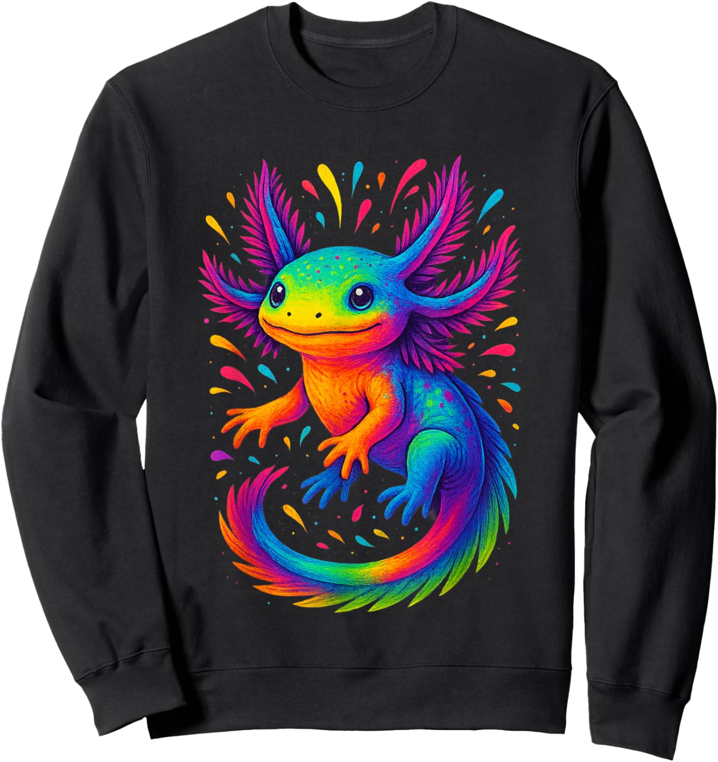 Colorful Rainbow Axolotl Graphic Cute Watercolor Axolotl Sweatshirt - Sweatshirt | Black