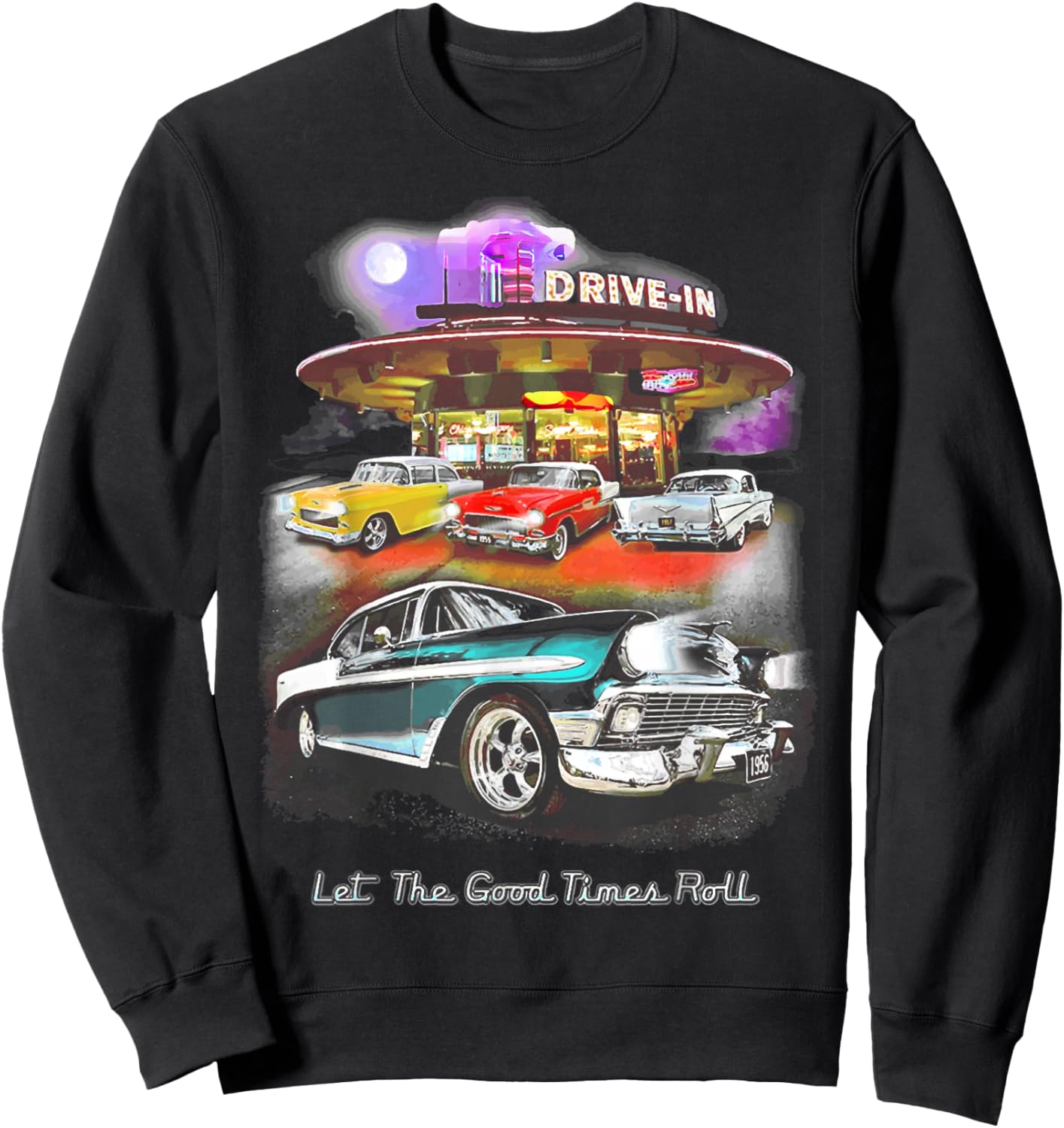 55 57 50 90s Chevys Bel Air TriFive Retro Classic car Sweatshirt - Sweatshirt | Black