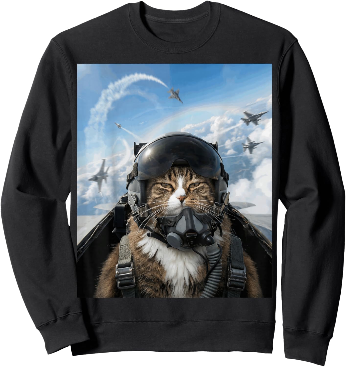 Selfie Squad Cat Funny Fighter Pilot Meme Kitty Gen Z Humor Sweatshirt - Sweatshirt | Black
