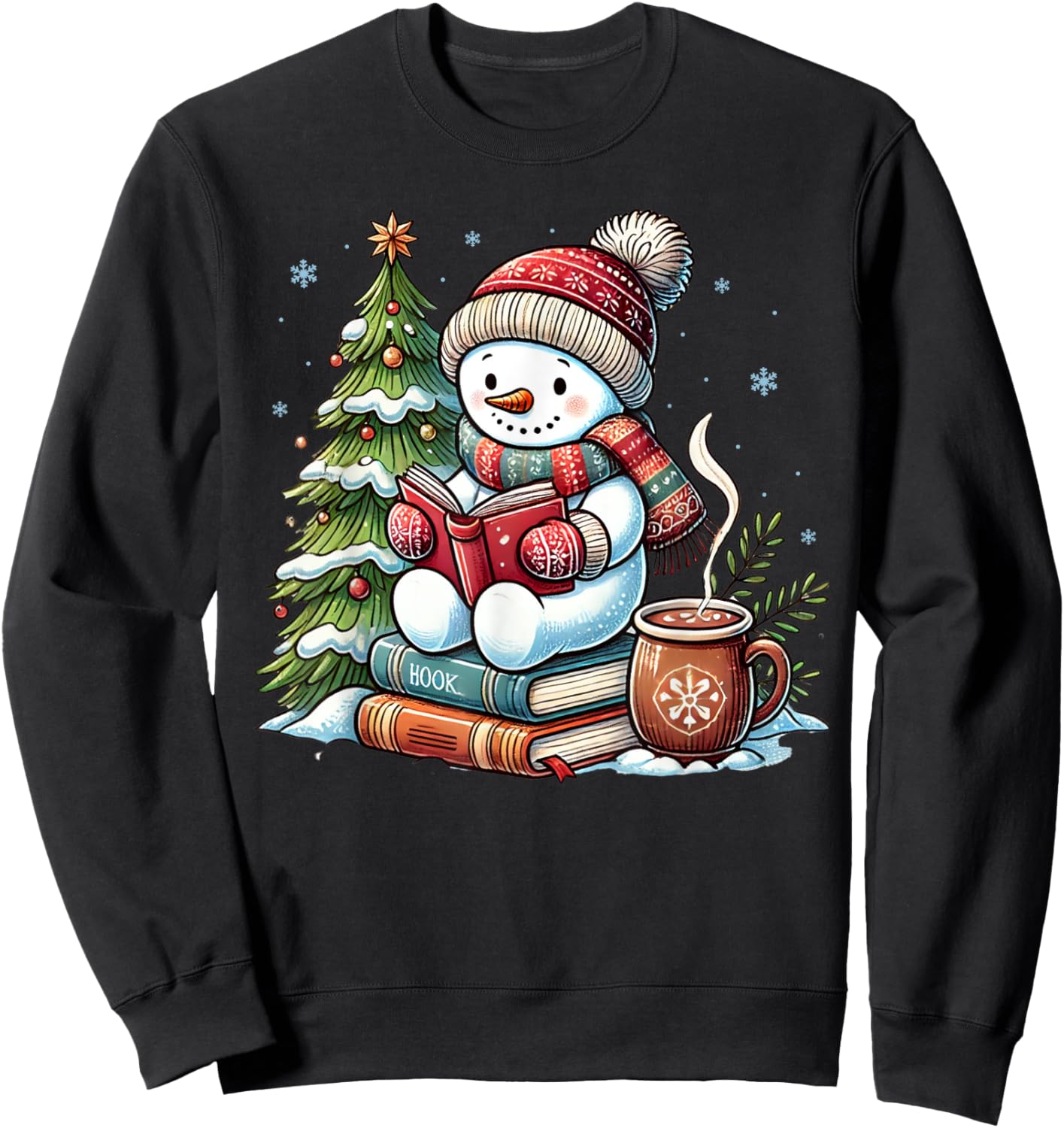 Snowman Reading Book Lovers Christmas Librarian Bookworm Sweatshirt - Sweatshirt | Black