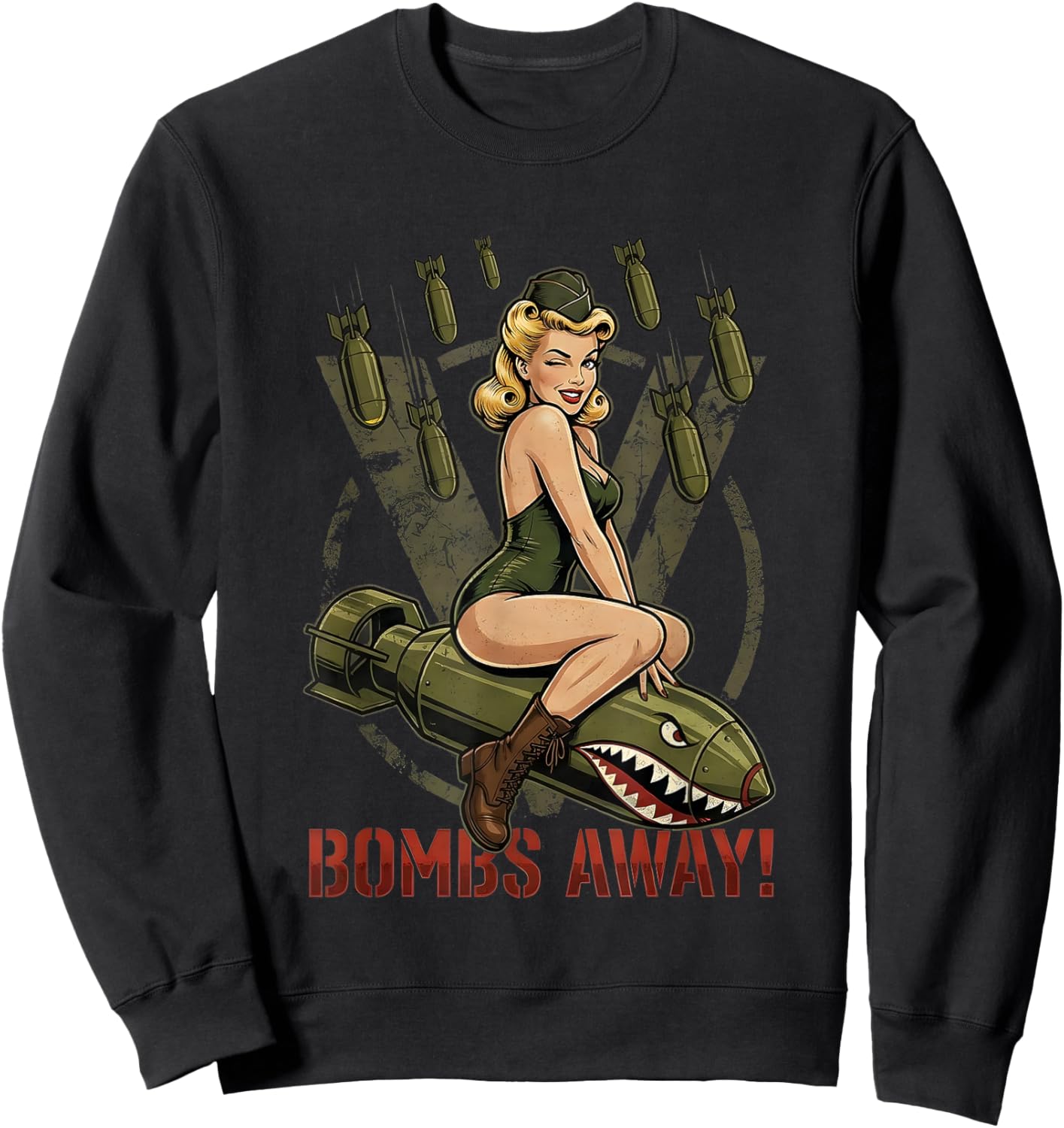 WW2 Pin Up Girl World War Two History Bombs Away Graphic Sweatshirt - Sweatshirt | Black