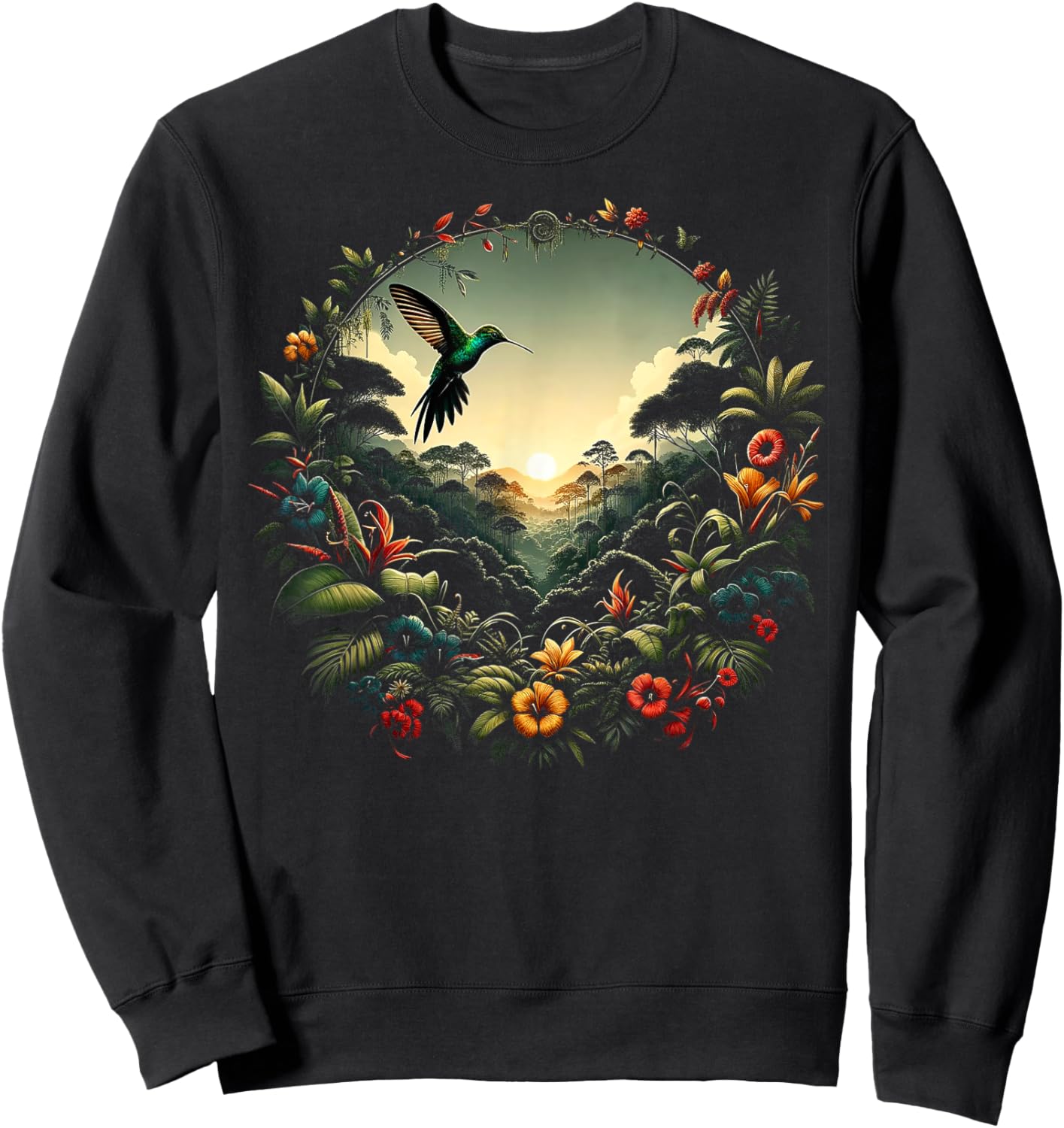 Hummingbird Beautiful Bird Watcher Floral Outfit Sweatshirt - Sweatshirt | Black