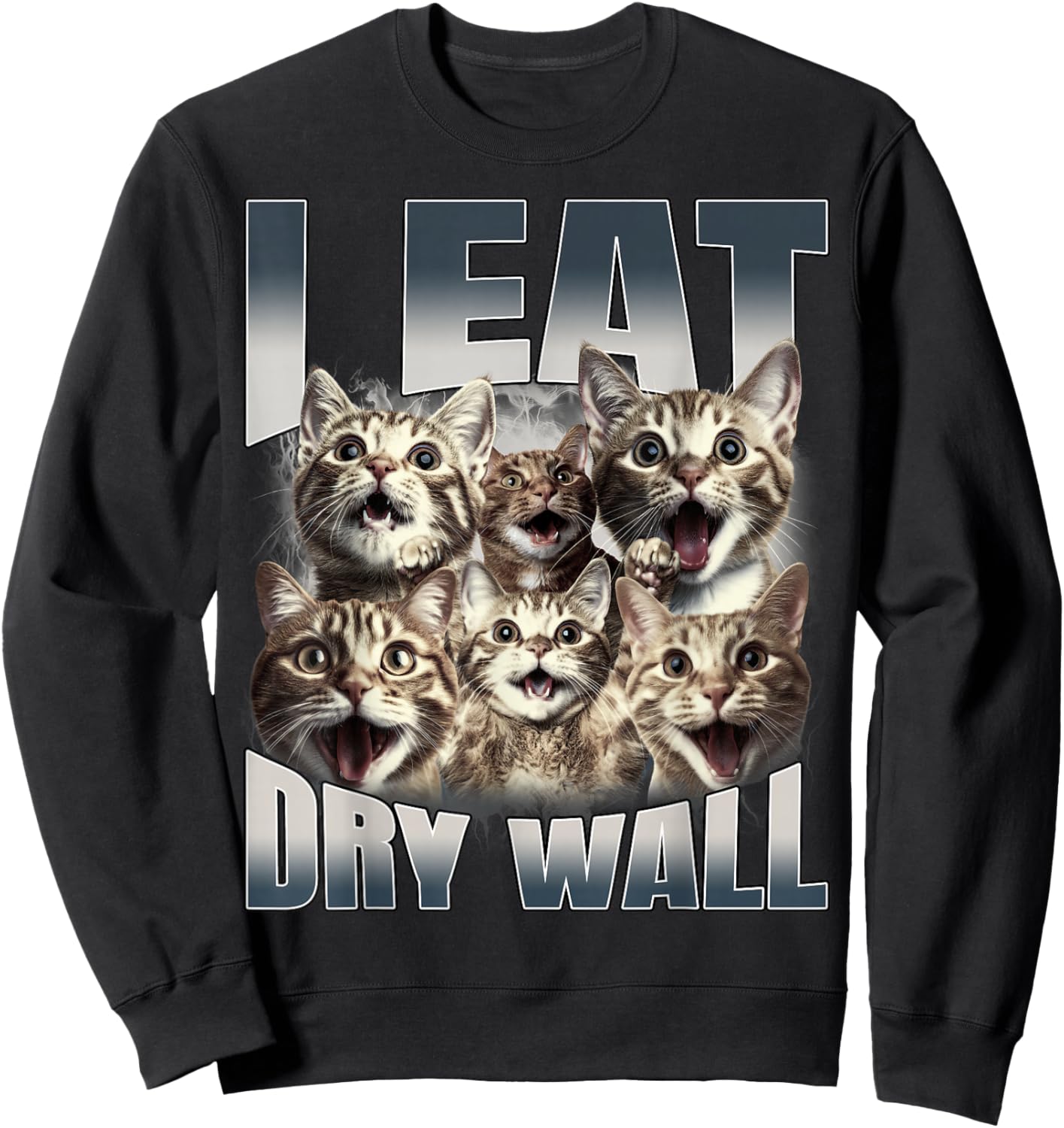 I Eat Drywall Funny Cat Meme Bootleg Graphic Sweatshirt - Sweatshirt | Black
