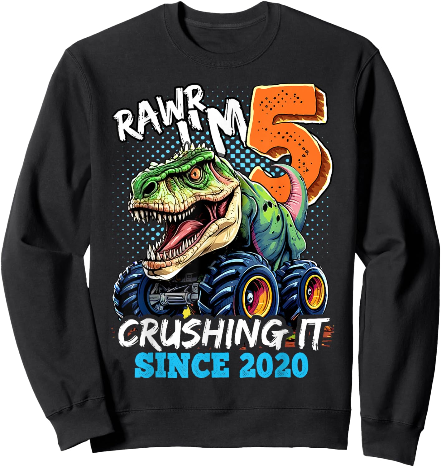 5th Birthday Monster Truck Dinosaur Party Boys Rawr I'm 5 Sweatshirt - Sweatshirt | Black