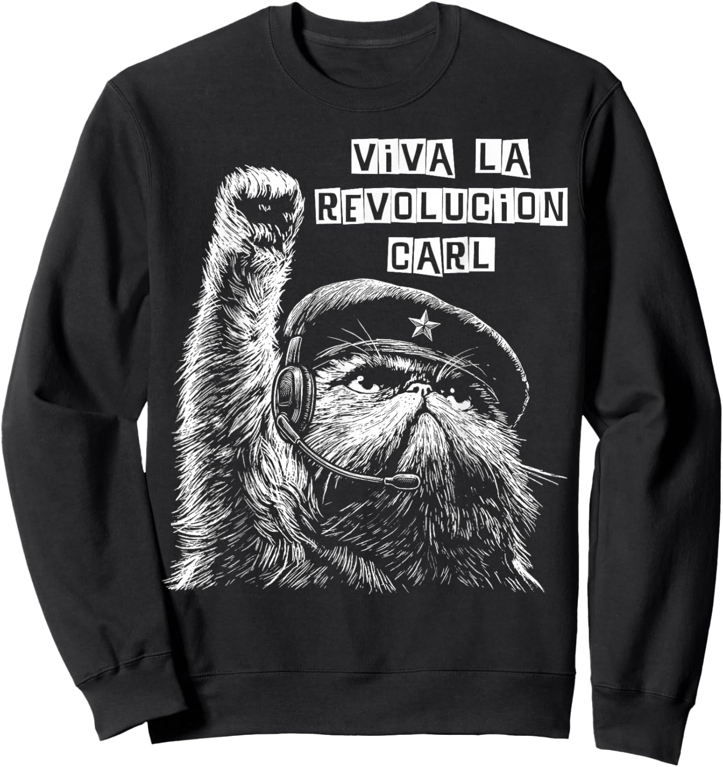 Viva La Revolucion Carl Funny Cat Sweatshirt - Sweatshirt | Black
