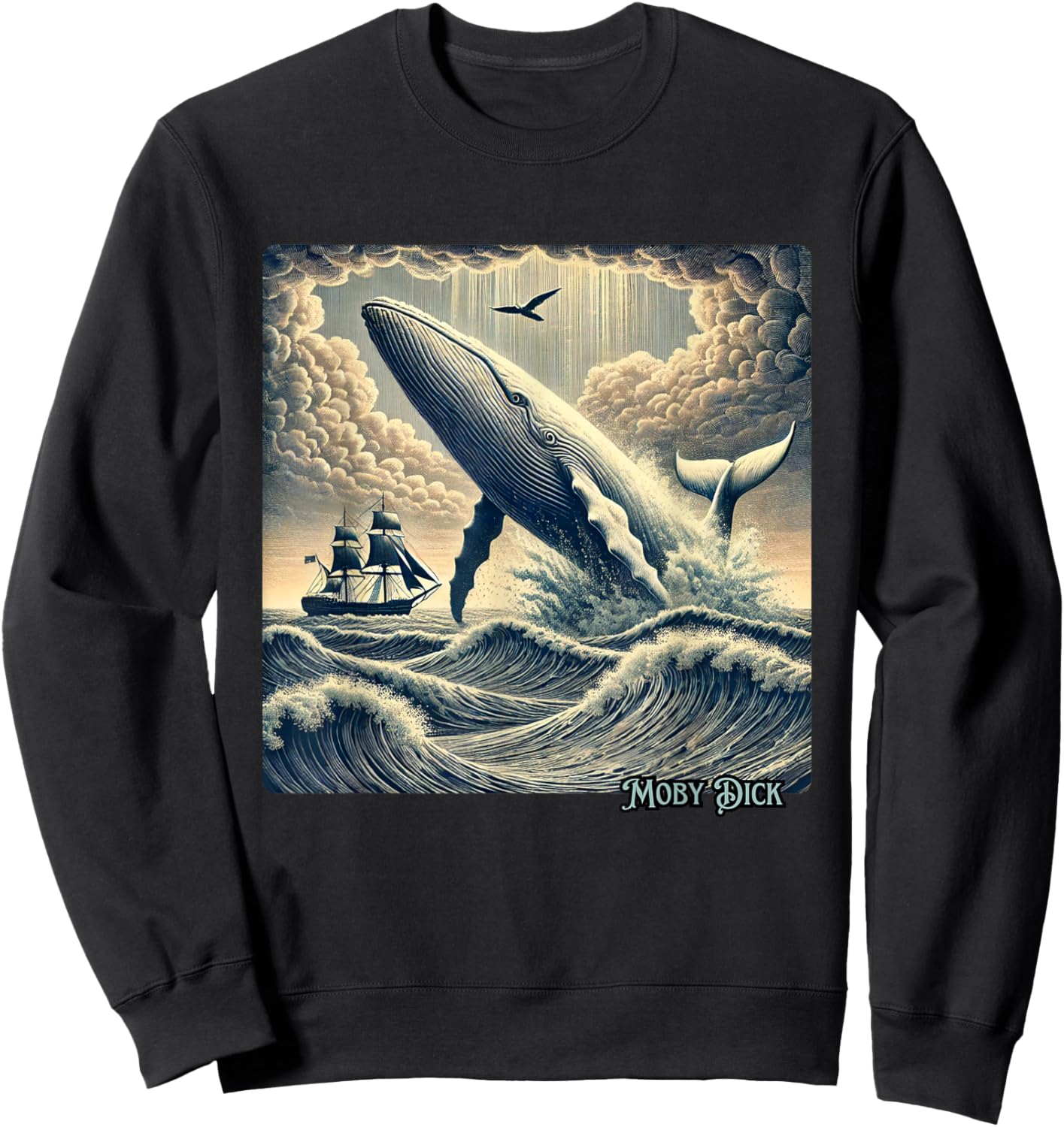 Moby Dick Adventure Graphic | Nautical Whale Tale Design Sweatshirt - Sweatshirt | Black