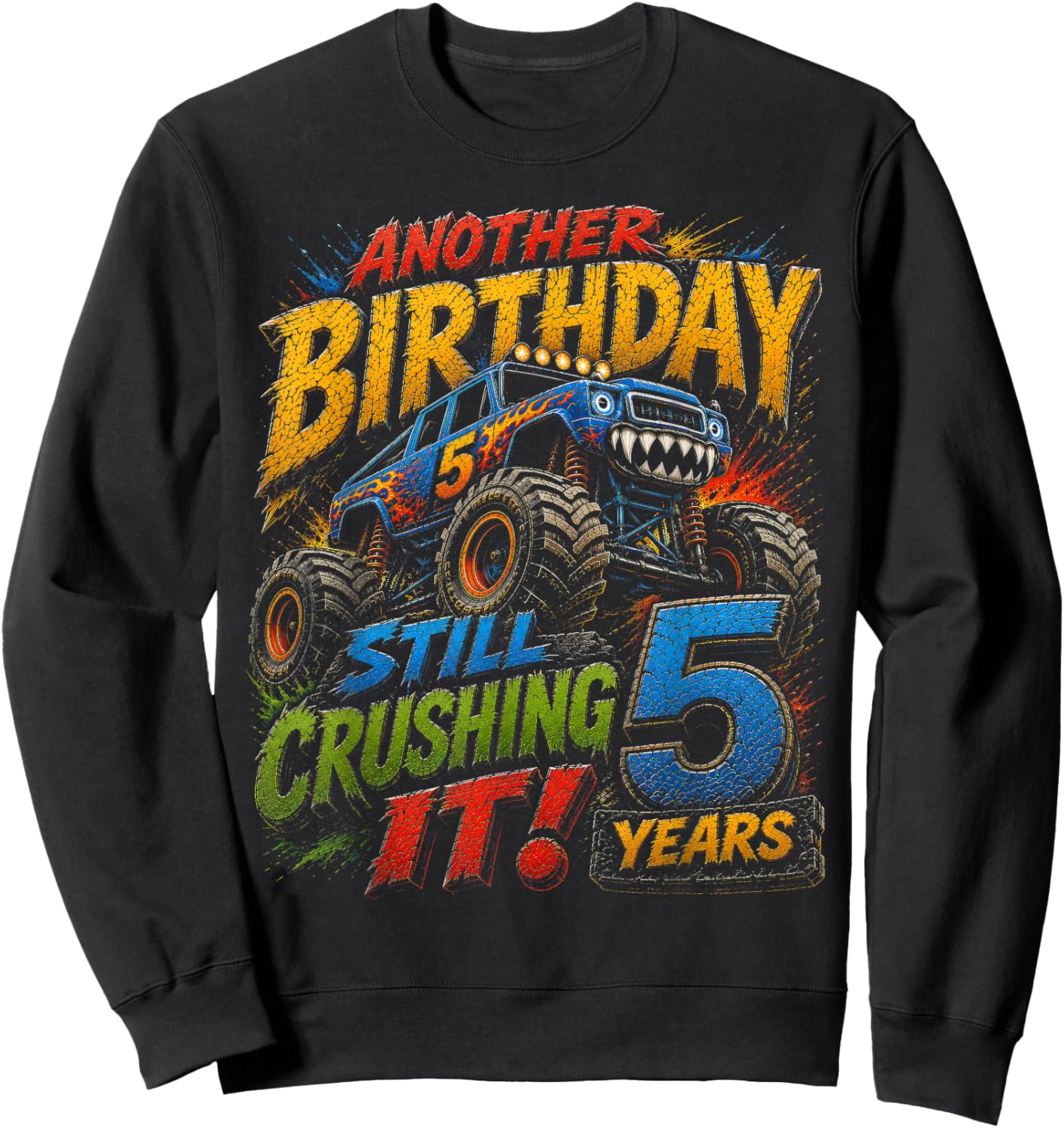 Monster Truck 5th Birthday Shirt 5 Year Old Boy Sweatshirt - Sweatshirt | Black