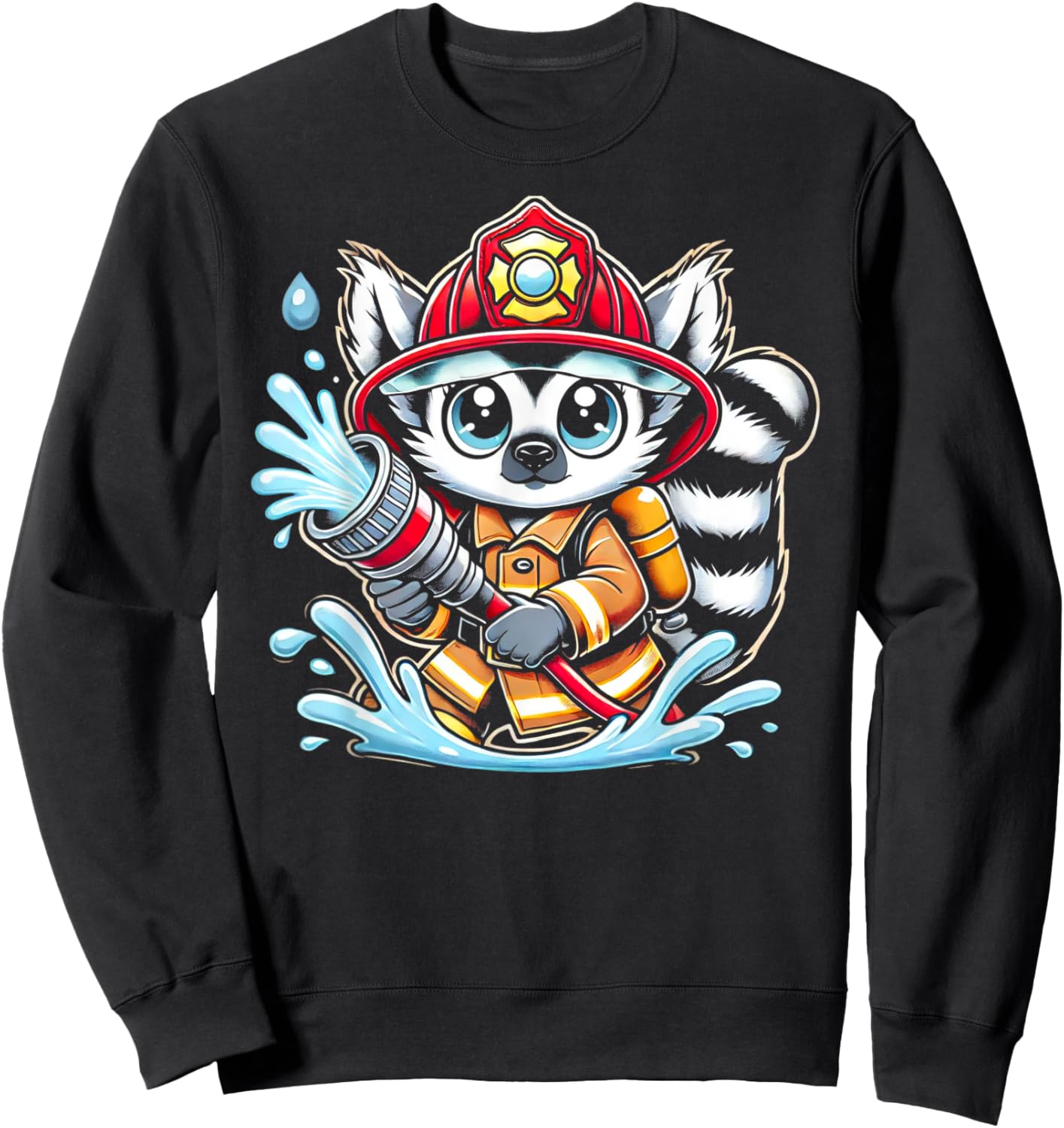 Cute Cartoon Lemur Firefighter Fireman For Children Sweatshirt - Sweatshirt | Black