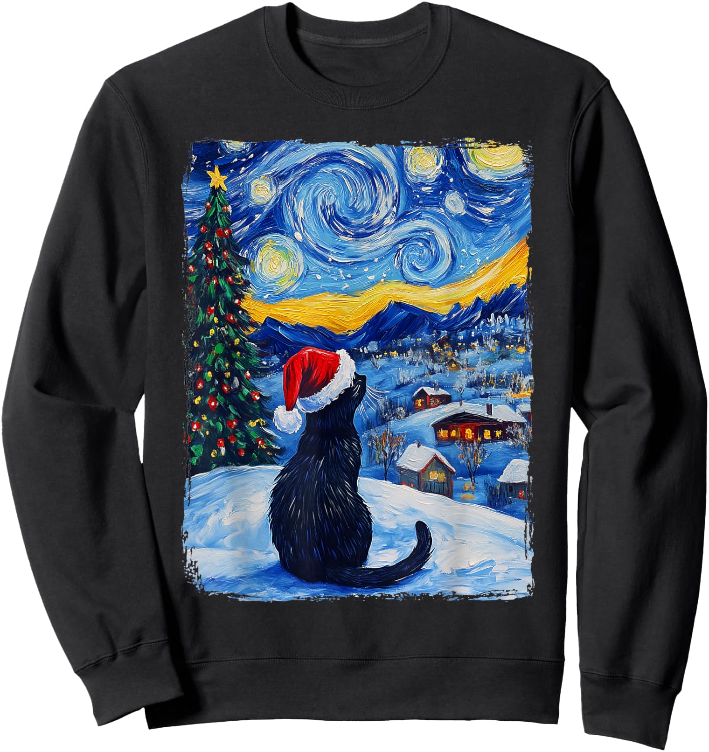 Cat Starry Night Christmas Sweatshirt - Sweatshirt | Black