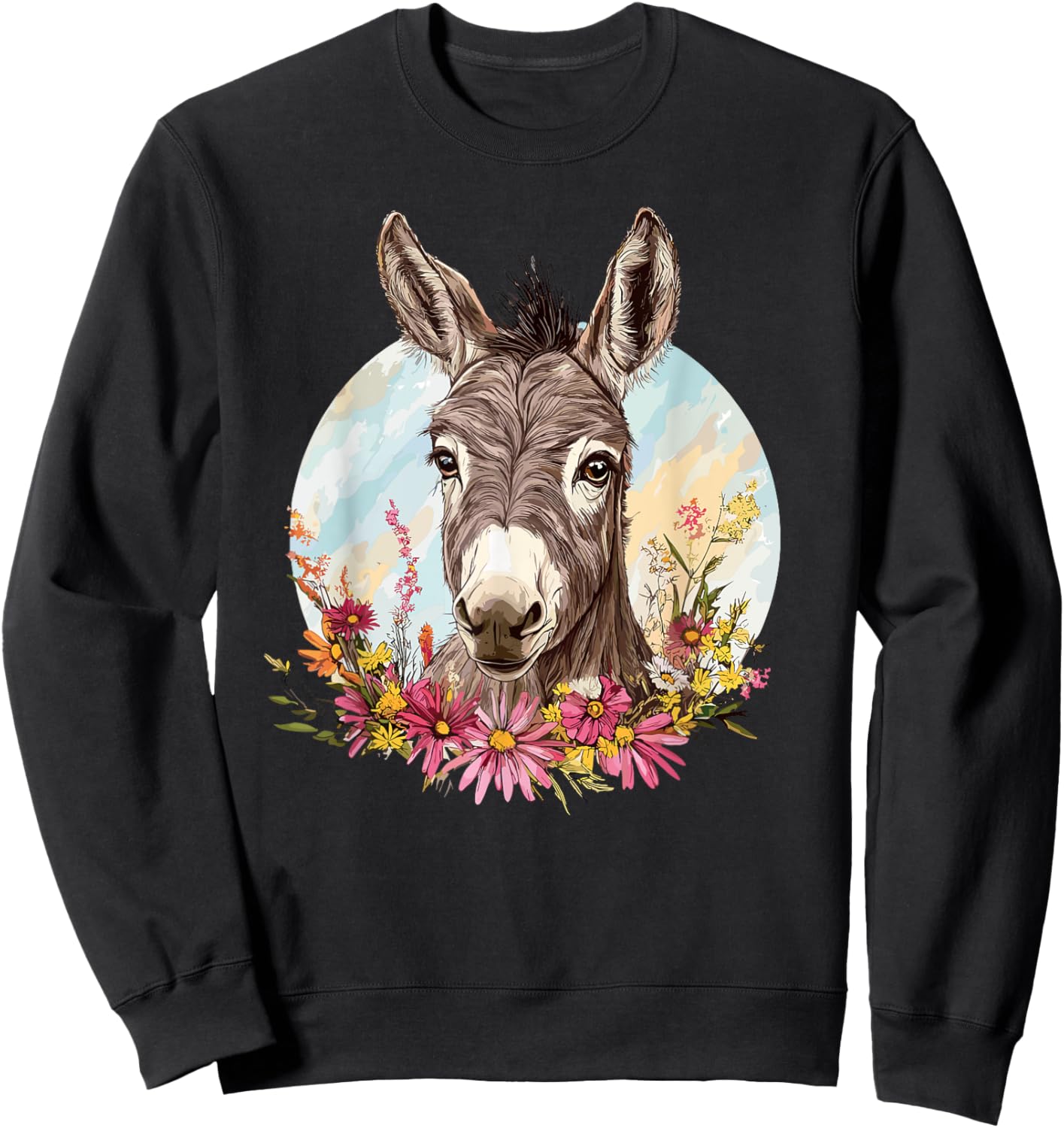 Adorable Donkey Surrounded By Colorful Flowers Sweatshirt - Sweatshirt | Black