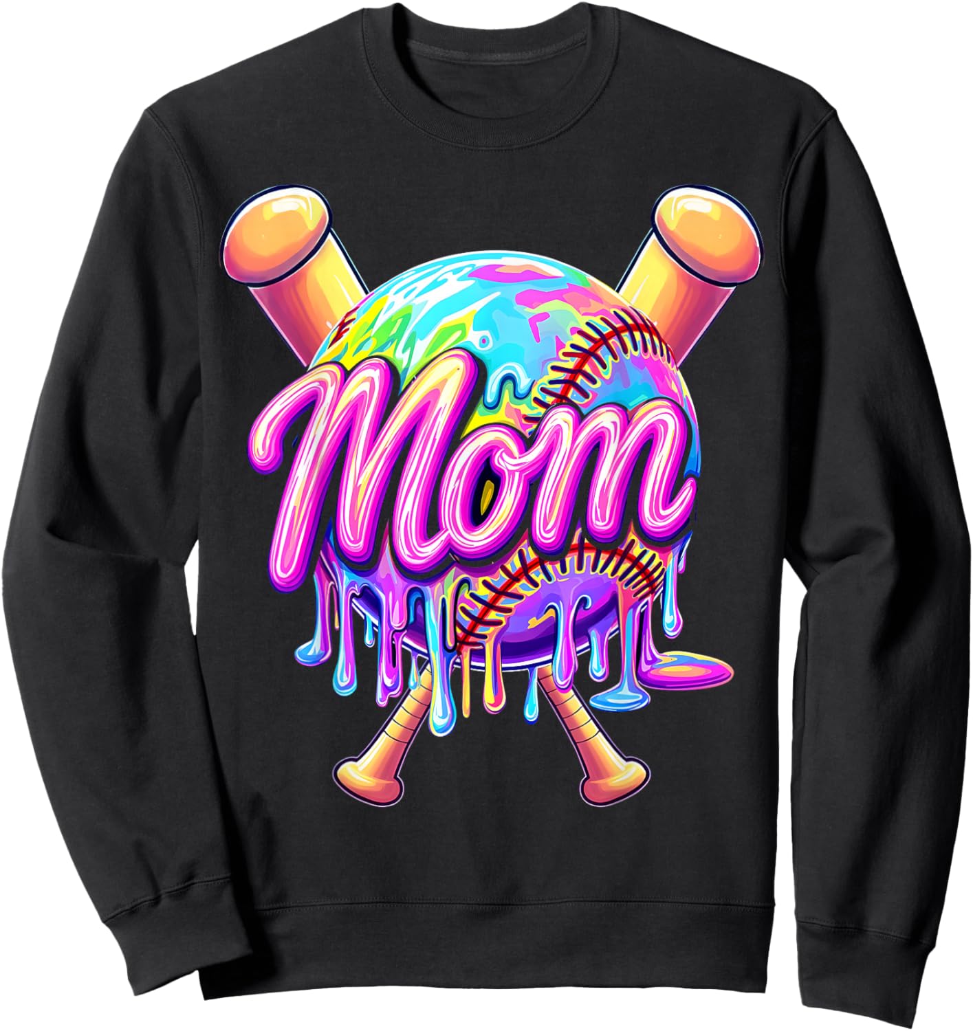 Baseball Drip Mom Cute Tie Dye Baseball Women Mother's Day Sweatshirt - Sweatshirt | Black