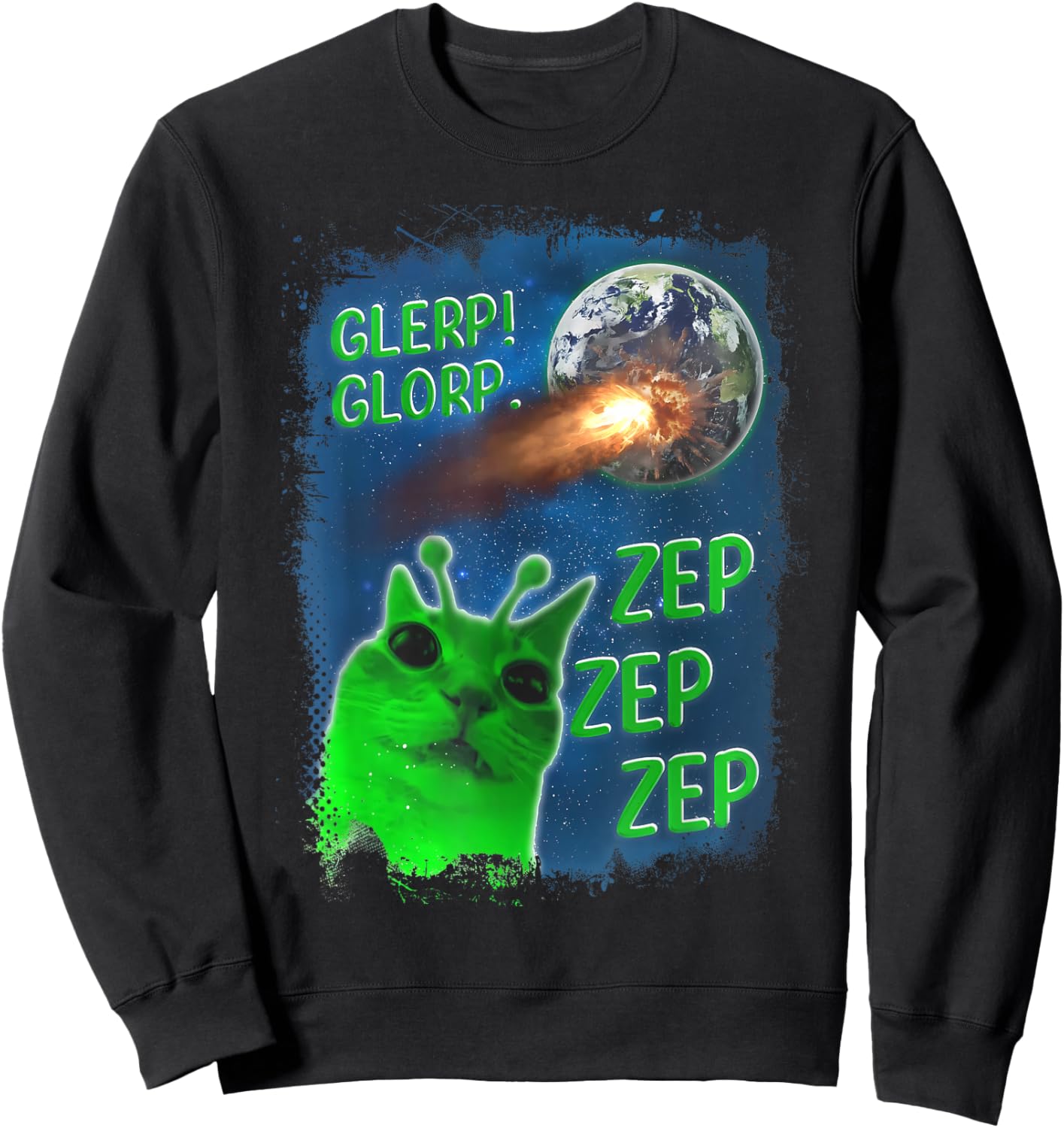 Glerp Glorp Funny Alien Cat Dank Meme Brainrot Sweatshirt - Sweatshirt | Black