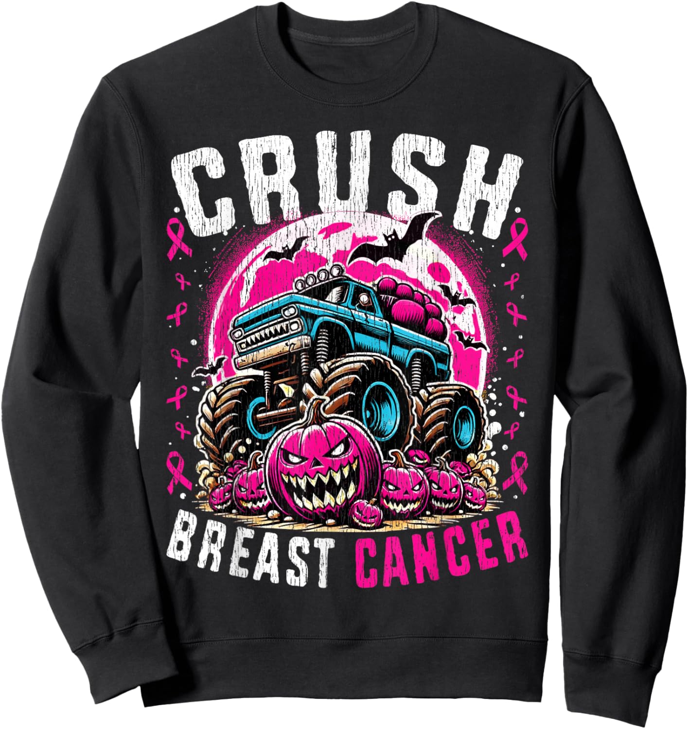 Breast Cancer Awareness Monster Truck Halloween Kids Toddler Sweatshirt - Sweatshirt | Black