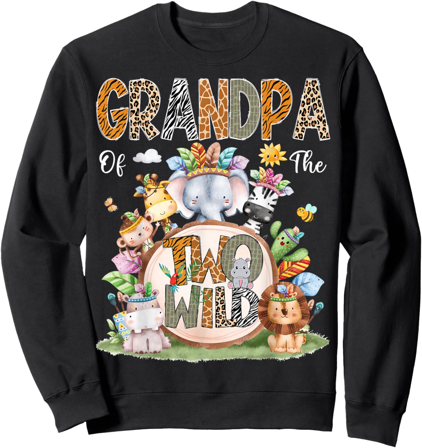 Grandpa Of The Two Wild 2Nd Birthday Animal Safari Tribal Sweatshirt - Sweatshirt | Black