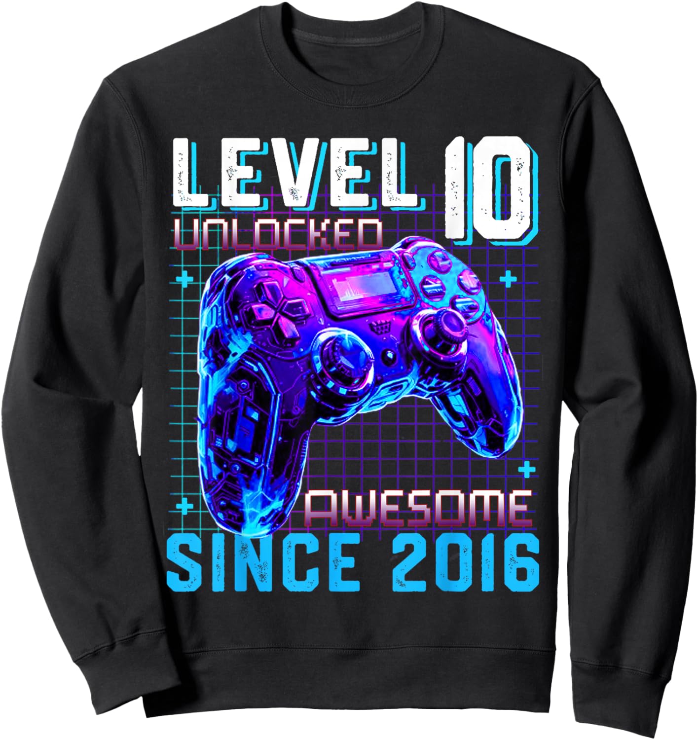 Level 10 Unlocked Awesome Since 2016 10th Birthday Gaming Sweatshirt - Sweatshirt | Black
