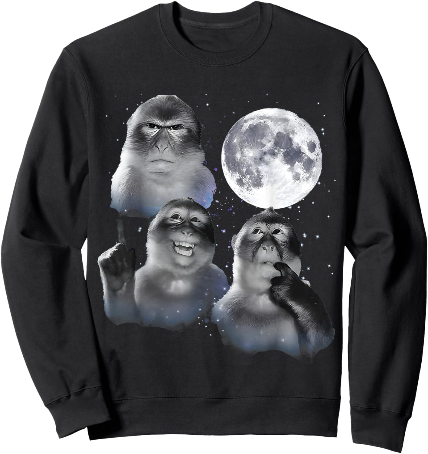 Thinking Monkey Meme Moon Funny Men Woman Kids Sweatshirt - Sweatshirt | Black