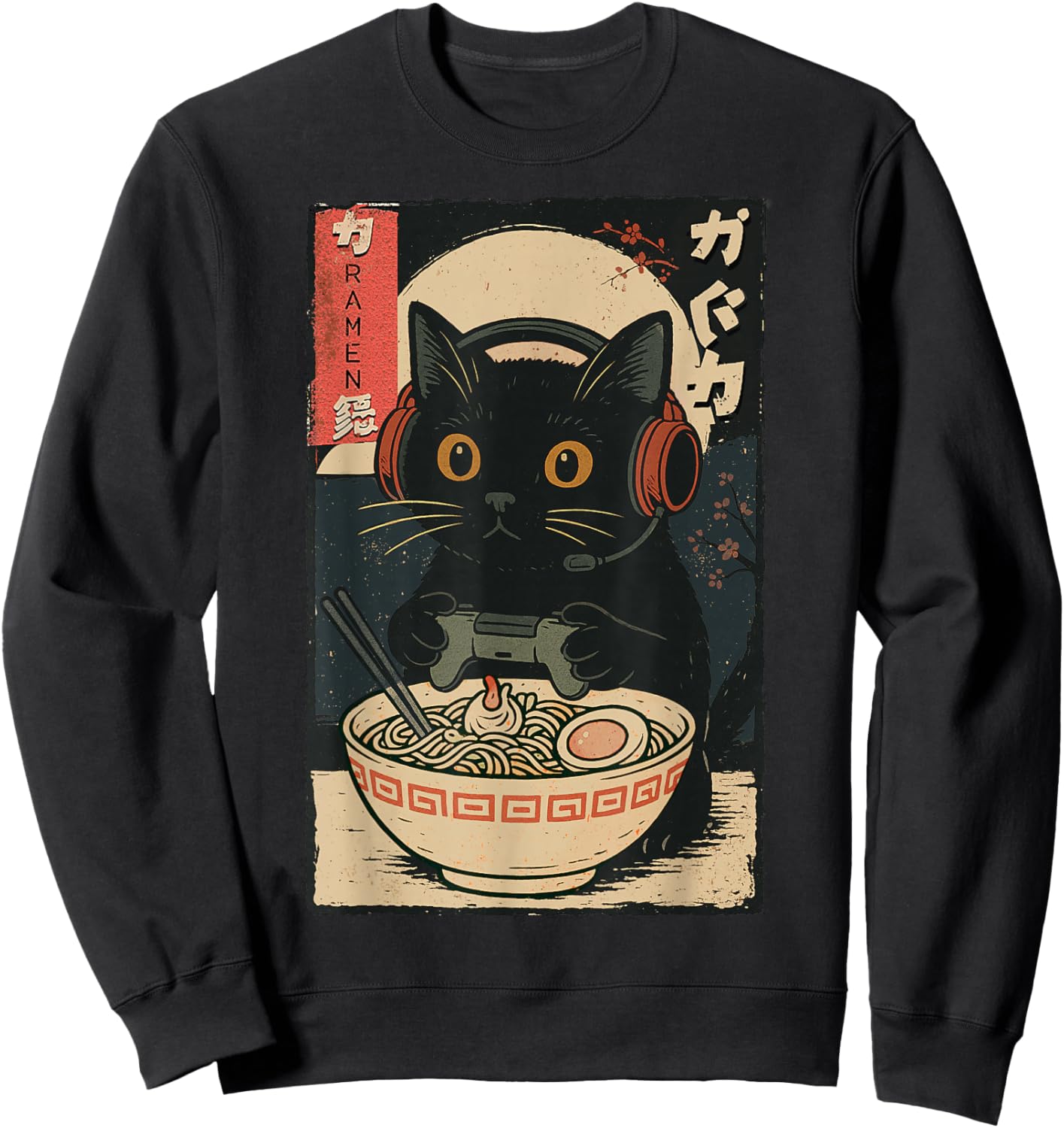 Cute Kawaii Gamer Cat Funny Retro Japanese Cat Gaming Sweatshirt - Sweatshirt | Black