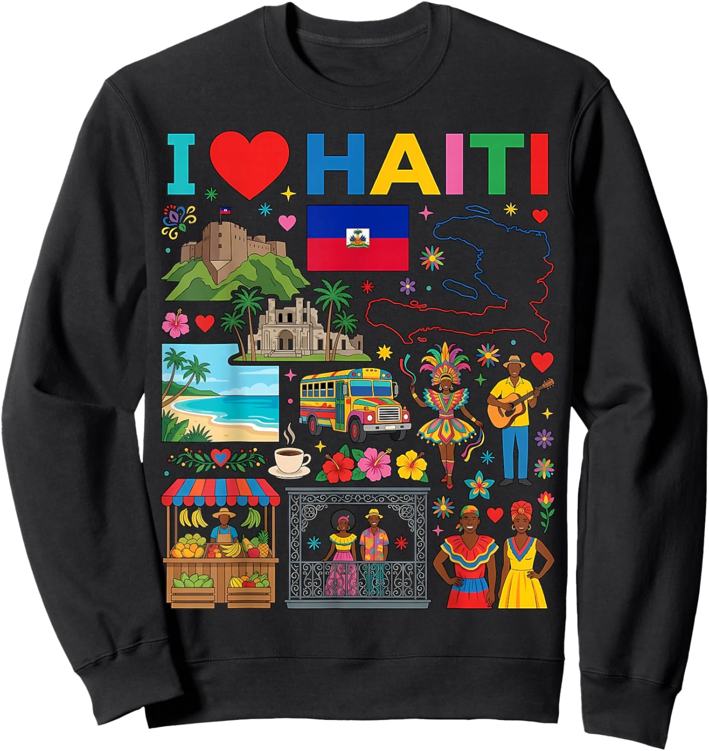 I Love Haiti Haitian Sweatshirt - Sweatshirt | Black