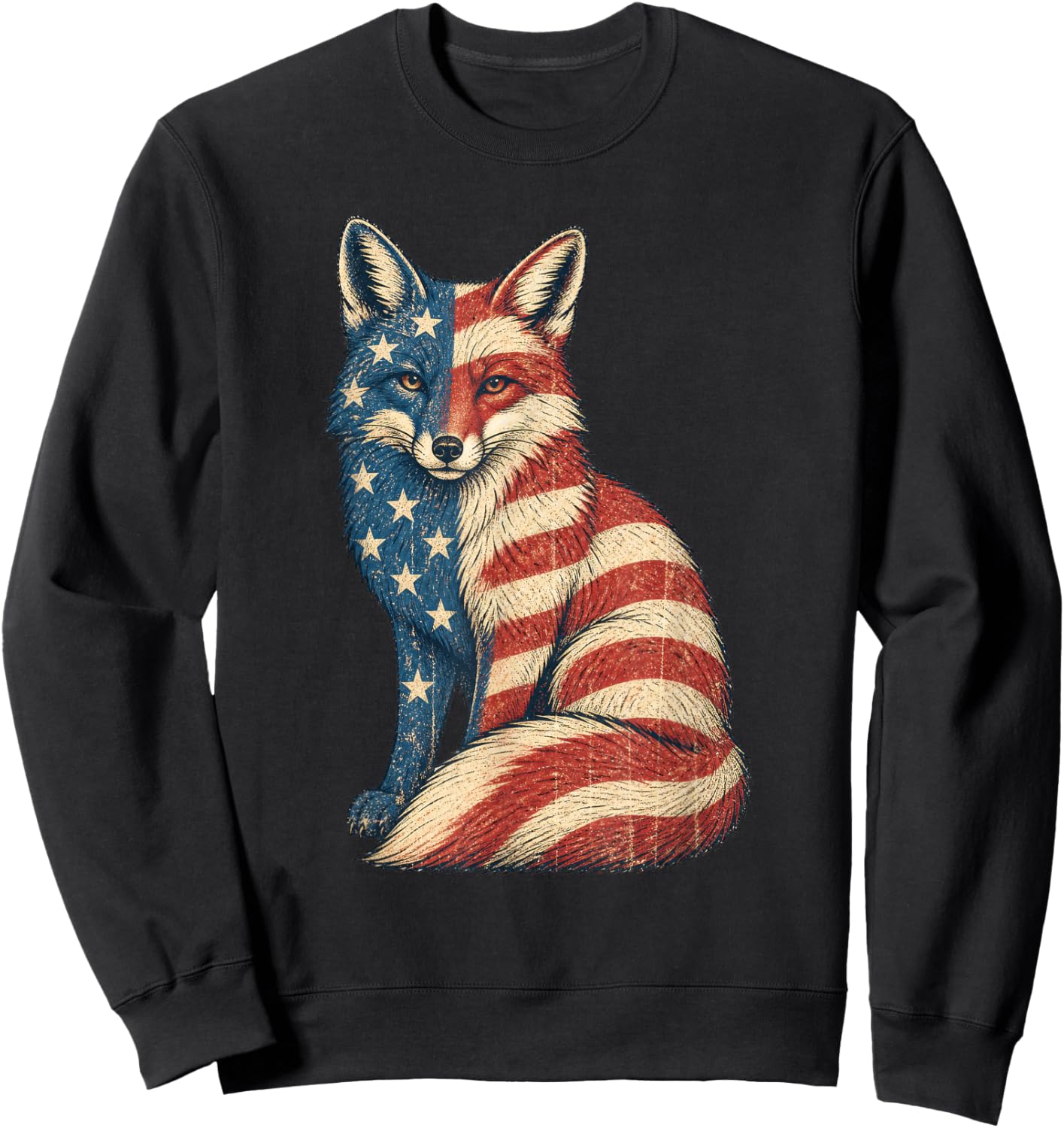 American Flag Fox 4th of July Sweatshirt - Sweatshirt | Black