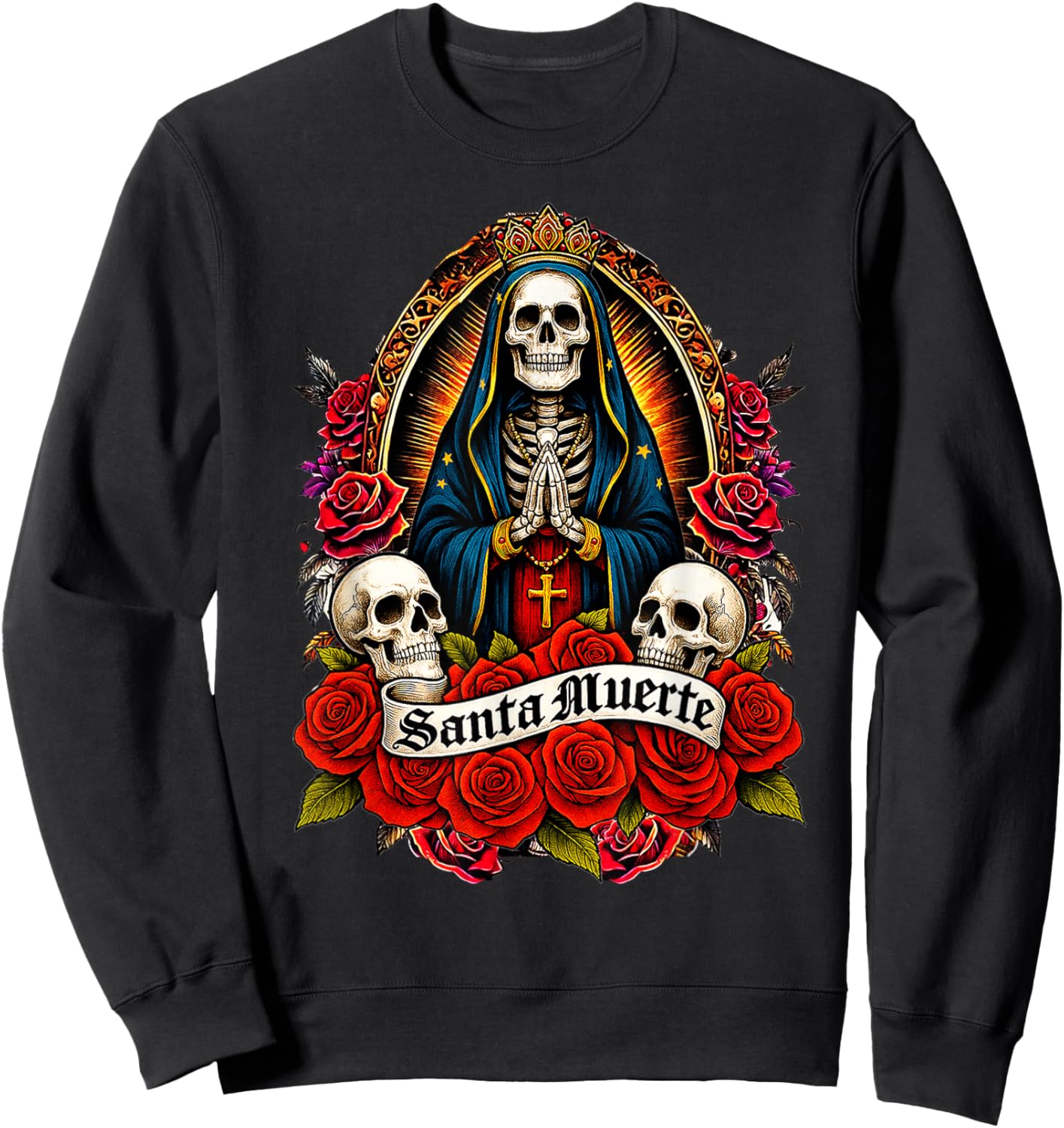 Santa Muerte Mexican Floral Saint Death Sweatshirt - Sweatshirt | Black