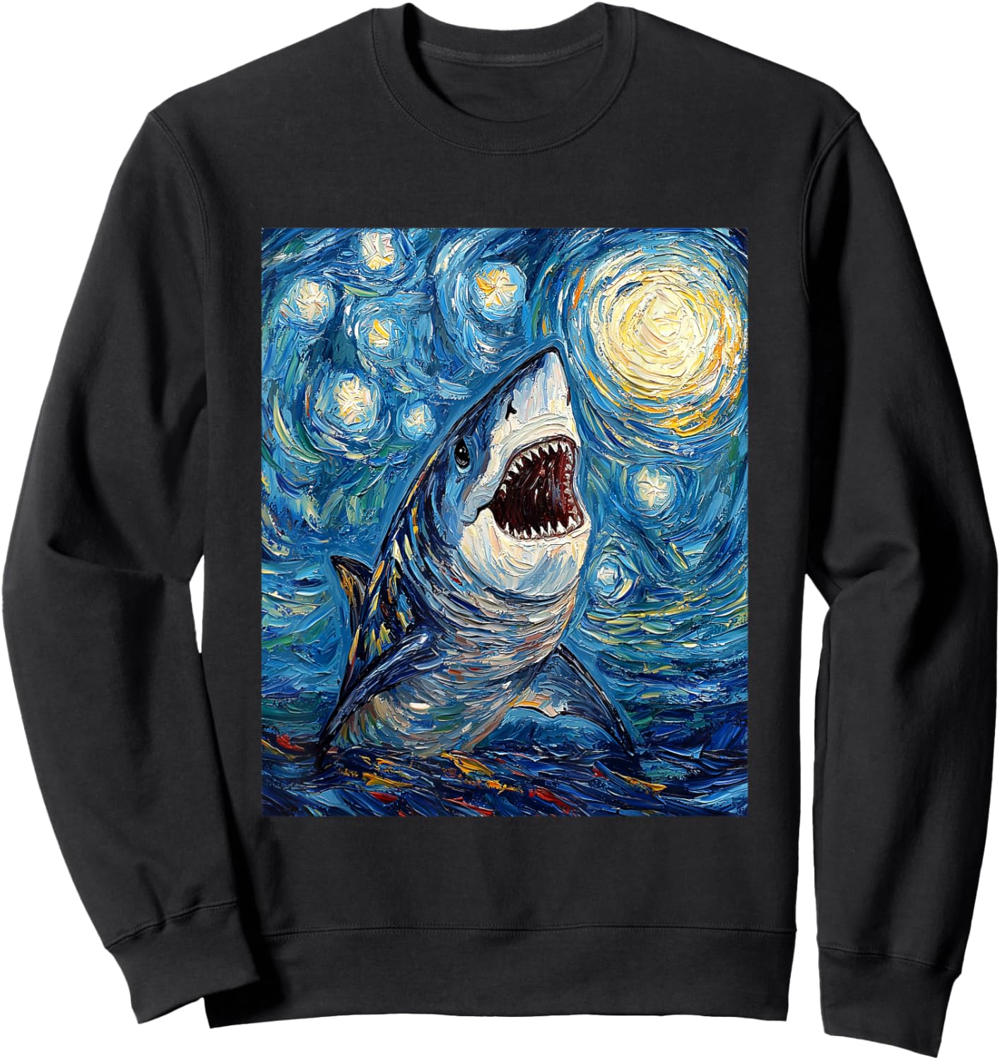 Funny Shark - Van Gogh Style - Starry Night Sweatshirt - Sweatshirt | Black