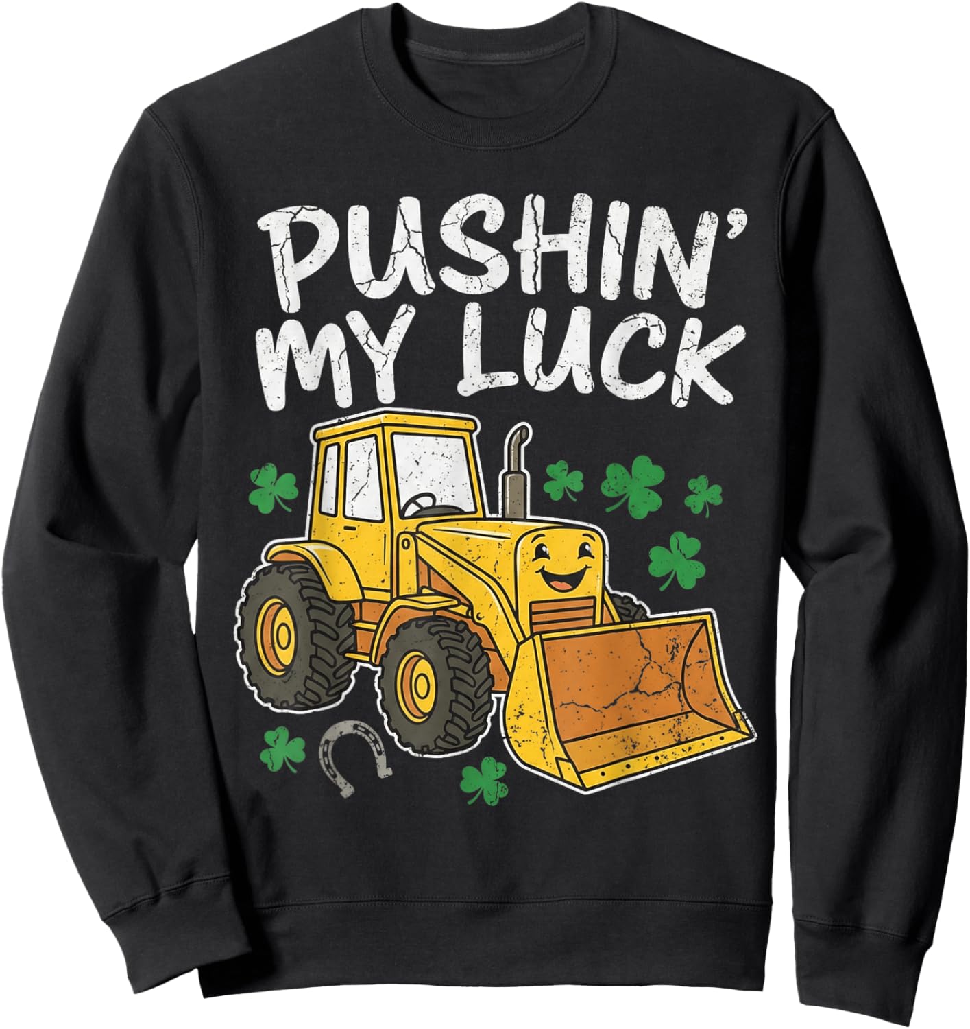 Funny St Patricks Day Toddler Boys Kids Truck Pushin My Luck Sweatshirt - Sweatshirt | Black
